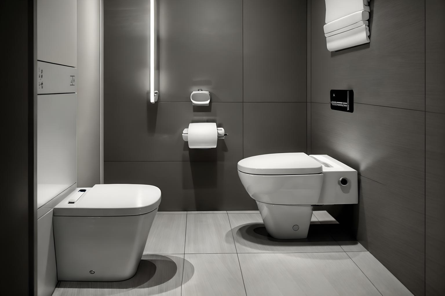 contemporary-style (toilet interior) with toilet with toilet seat up and toilet paper hanger and sink with tap and toilet with toilet seat up. . with . . cinematic photo, highly detailed, cinematic lighting, ultra-detailed, ultrarealistic, photorealism, 8k. contemporary interior design style. masterpiece, cinematic light, ultrarealistic+, photorealistic+, 8k, raw photo, realistic, sharp focus on eyes, (symmetrical eyes), (intact eyes), hyperrealistic, highest quality, best quality, , highly detailed, masterpiece, best quality, extremely detailed 8k wallpaper, masterpiece, best quality, ultra-detailed, best shadow, detailed background, detailed face, detailed eyes, high contrast, best illumination, detailed face, dulux, caustic, dynamic angle, detailed glow. dramatic lighting. highly detailed, insanely detailed hair, symmetrical, intricate details, professionally retouched, 8k high definition. strong bokeh. award winning photo.