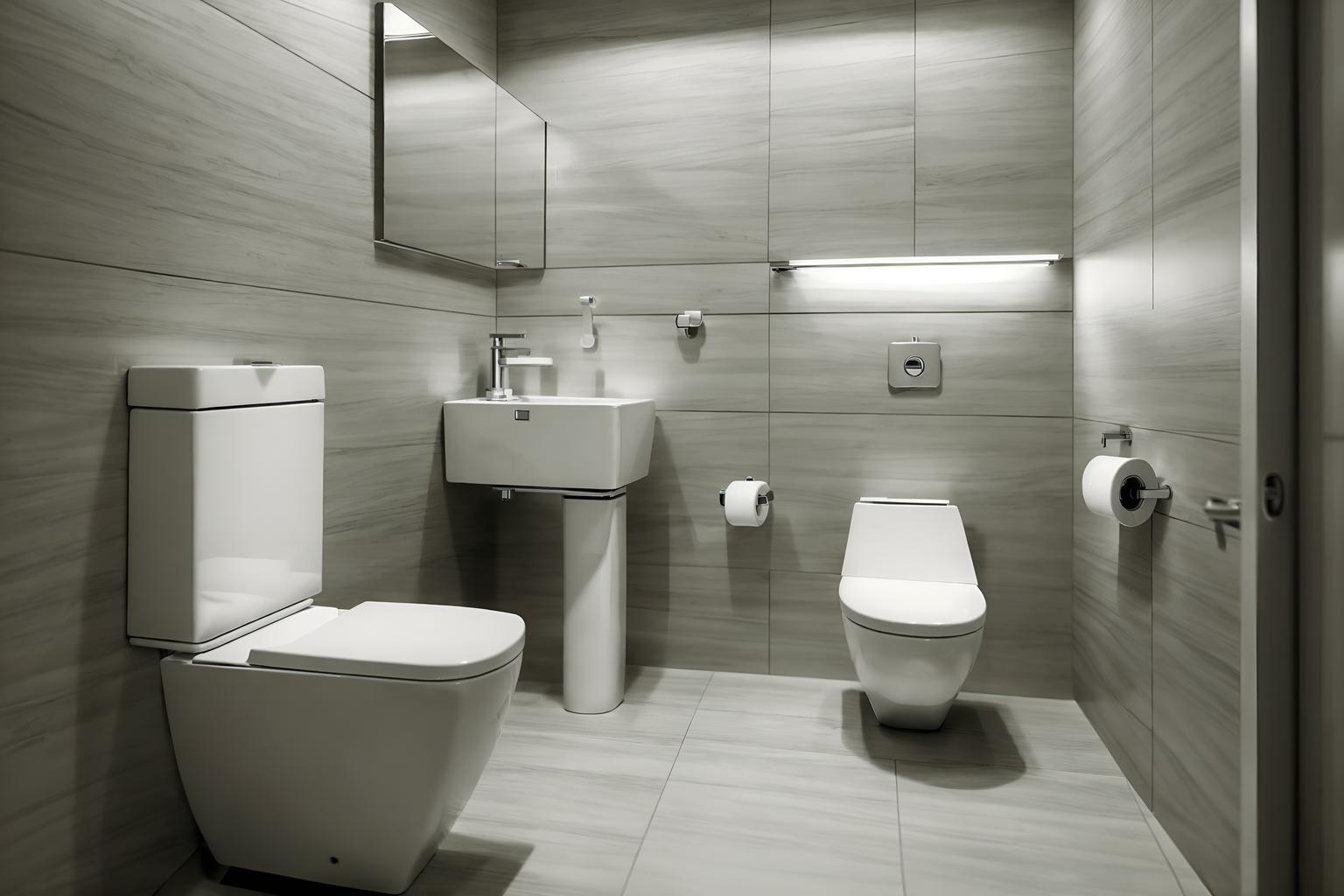 contemporary-style (toilet interior) with toilet with toilet seat up and toilet paper hanger and sink with tap and toilet with toilet seat up. . with . . cinematic photo, highly detailed, cinematic lighting, ultra-detailed, ultrarealistic, photorealism, 8k. contemporary interior design style. masterpiece, cinematic light, ultrarealistic+, photorealistic+, 8k, raw photo, realistic, sharp focus on eyes, (symmetrical eyes), (intact eyes), hyperrealistic, highest quality, best quality, , highly detailed, masterpiece, best quality, extremely detailed 8k wallpaper, masterpiece, best quality, ultra-detailed, best shadow, detailed background, detailed face, detailed eyes, high contrast, best illumination, detailed face, dulux, caustic, dynamic angle, detailed glow. dramatic lighting. highly detailed, insanely detailed hair, symmetrical, intricate details, professionally retouched, 8k high definition. strong bokeh. award winning photo.