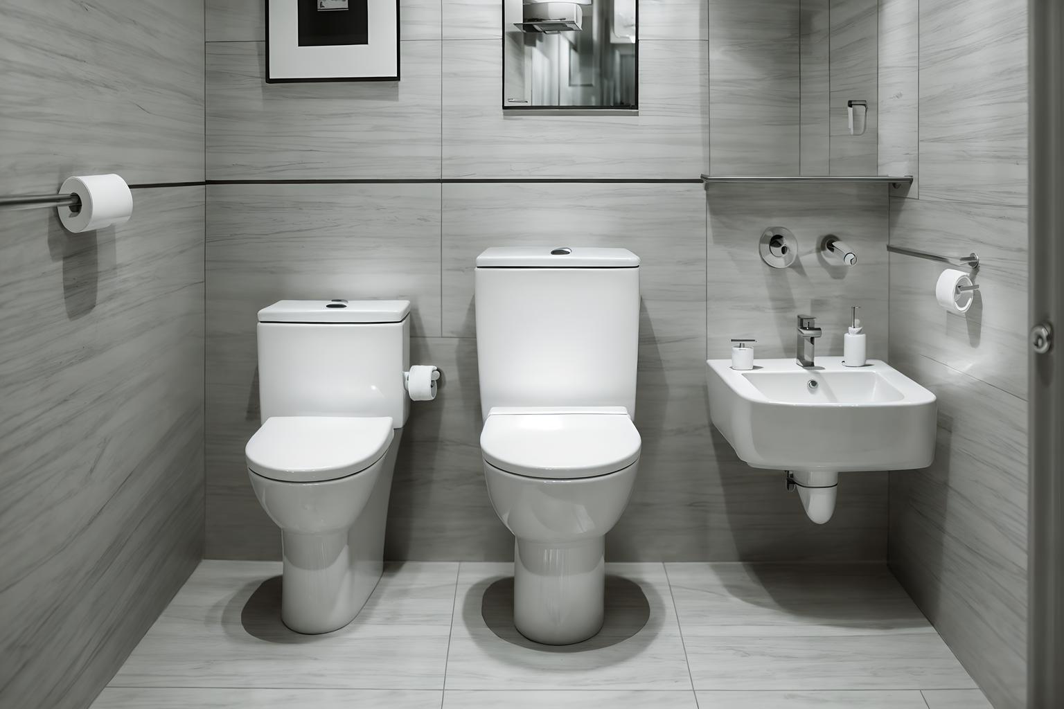 contemporary-style (toilet interior) with toilet with toilet seat up and toilet paper hanger and sink with tap and toilet with toilet seat up. . with . . cinematic photo, highly detailed, cinematic lighting, ultra-detailed, ultrarealistic, photorealism, 8k. contemporary interior design style. masterpiece, cinematic light, ultrarealistic+, photorealistic+, 8k, raw photo, realistic, sharp focus on eyes, (symmetrical eyes), (intact eyes), hyperrealistic, highest quality, best quality, , highly detailed, masterpiece, best quality, extremely detailed 8k wallpaper, masterpiece, best quality, ultra-detailed, best shadow, detailed background, detailed face, detailed eyes, high contrast, best illumination, detailed face, dulux, caustic, dynamic angle, detailed glow. dramatic lighting. highly detailed, insanely detailed hair, symmetrical, intricate details, professionally retouched, 8k high definition. strong bokeh. award winning photo.