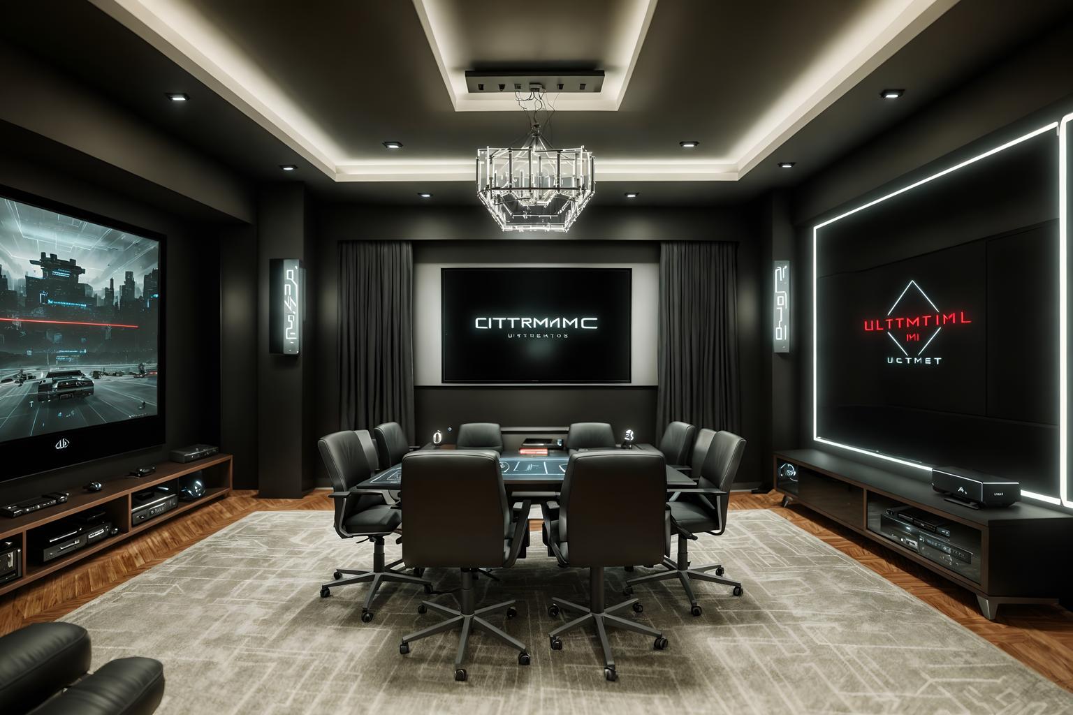 contemporary-style (gaming room interior) . with . . cinematic photo, highly detailed, cinematic lighting, ultra-detailed, ultrarealistic, photorealism, 8k. contemporary interior design style. masterpiece, cinematic light, ultrarealistic+, photorealistic+, 8k, raw photo, realistic, sharp focus on eyes, (symmetrical eyes), (intact eyes), hyperrealistic, highest quality, best quality, , highly detailed, masterpiece, best quality, extremely detailed 8k wallpaper, masterpiece, best quality, ultra-detailed, best shadow, detailed background, detailed face, detailed eyes, high contrast, best illumination, detailed face, dulux, caustic, dynamic angle, detailed glow. dramatic lighting. highly detailed, insanely detailed hair, symmetrical, intricate details, professionally retouched, 8k high definition. strong bokeh. award winning photo.
