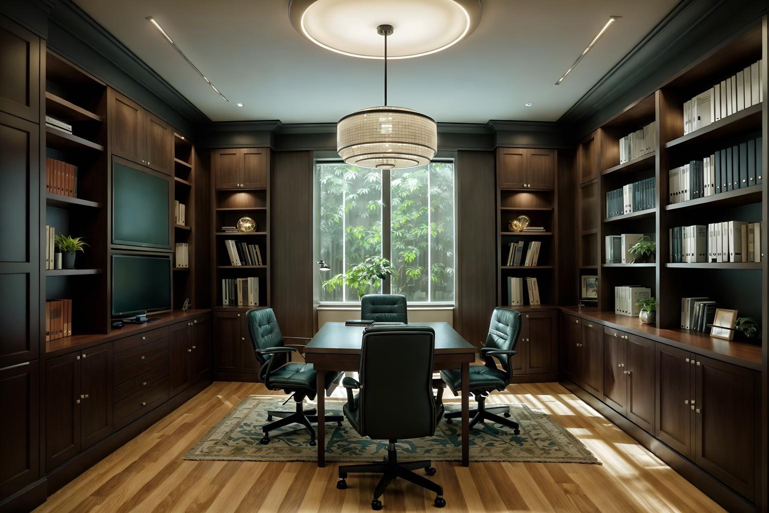 contemporary-style (study room interior) with cabinets and writing desk and plant and office chair and bookshelves and desk lamp and lounge chair and cabinets. . with . . cinematic photo, highly detailed, cinematic lighting, ultra-detailed, ultrarealistic, photorealism, 8k. contemporary interior design style. masterpiece, cinematic light, ultrarealistic+, photorealistic+, 8k, raw photo, realistic, sharp focus on eyes, (symmetrical eyes), (intact eyes), hyperrealistic, highest quality, best quality, , highly detailed, masterpiece, best quality, extremely detailed 8k wallpaper, masterpiece, best quality, ultra-detailed, best shadow, detailed background, detailed face, detailed eyes, high contrast, best illumination, detailed face, dulux, caustic, dynamic angle, detailed glow. dramatic lighting. highly detailed, insanely detailed hair, symmetrical, intricate details, professionally retouched, 8k high definition. strong bokeh. award winning photo.