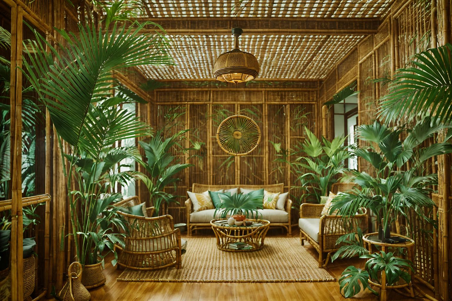 tropical-style (clothing store interior) . with cane motifs and wicker and palm leaves and palm trees and rattan and bamboo and lattice prints and teak. . cinematic photo, highly detailed, cinematic lighting, ultra-detailed, ultrarealistic, photorealism, 8k. tropical interior design style. masterpiece, cinematic light, ultrarealistic+, photorealistic+, 8k, raw photo, realistic, sharp focus on eyes, (symmetrical eyes), (intact eyes), hyperrealistic, highest quality, best quality, , highly detailed, masterpiece, best quality, extremely detailed 8k wallpaper, masterpiece, best quality, ultra-detailed, best shadow, detailed background, detailed face, detailed eyes, high contrast, best illumination, detailed face, dulux, caustic, dynamic angle, detailed glow. dramatic lighting. highly detailed, insanely detailed hair, symmetrical, intricate details, professionally retouched, 8k high definition. strong bokeh. award winning photo.