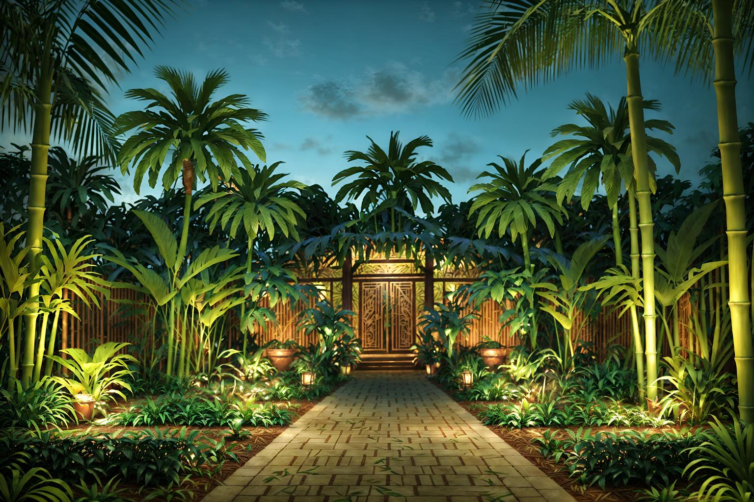 tropical-style designed (outdoor garden ) with garden plants and grass and garden tree and garden plants. . with wicker and lattice prints and palm leaves and bamboo and palm trees and rattan and teak and cane motifs. . cinematic photo, highly detailed, cinematic lighting, ultra-detailed, ultrarealistic, photorealism, 8k. tropical design style. masterpiece, cinematic light, ultrarealistic+, photorealistic+, 8k, raw photo, realistic, sharp focus on eyes, (symmetrical eyes), (intact eyes), hyperrealistic, highest quality, best quality, , highly detailed, masterpiece, best quality, extremely detailed 8k wallpaper, masterpiece, best quality, ultra-detailed, best shadow, detailed background, detailed face, detailed eyes, high contrast, best illumination, detailed face, dulux, caustic, dynamic angle, detailed glow. dramatic lighting. highly detailed, insanely detailed hair, symmetrical, intricate details, professionally retouched, 8k high definition. strong bokeh. award winning photo.