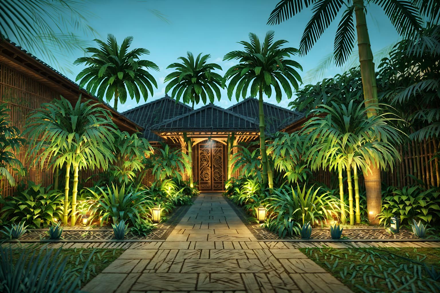 tropical-style designed (outdoor garden ) with garden plants and grass and garden tree and garden plants. . with wicker and lattice prints and palm leaves and bamboo and palm trees and rattan and teak and cane motifs. . cinematic photo, highly detailed, cinematic lighting, ultra-detailed, ultrarealistic, photorealism, 8k. tropical design style. masterpiece, cinematic light, ultrarealistic+, photorealistic+, 8k, raw photo, realistic, sharp focus on eyes, (symmetrical eyes), (intact eyes), hyperrealistic, highest quality, best quality, , highly detailed, masterpiece, best quality, extremely detailed 8k wallpaper, masterpiece, best quality, ultra-detailed, best shadow, detailed background, detailed face, detailed eyes, high contrast, best illumination, detailed face, dulux, caustic, dynamic angle, detailed glow. dramatic lighting. highly detailed, insanely detailed hair, symmetrical, intricate details, professionally retouched, 8k high definition. strong bokeh. award winning photo.