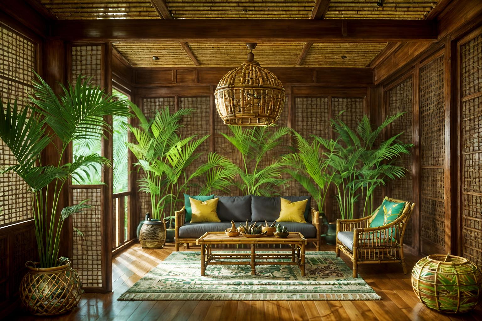 tropical-style (gaming room interior) . with bamboo and teak and wicker and palm leaves and lattice prints and rattan and palm trees and cane motifs. . cinematic photo, highly detailed, cinematic lighting, ultra-detailed, ultrarealistic, photorealism, 8k. tropical interior design style. masterpiece, cinematic light, ultrarealistic+, photorealistic+, 8k, raw photo, realistic, sharp focus on eyes, (symmetrical eyes), (intact eyes), hyperrealistic, highest quality, best quality, , highly detailed, masterpiece, best quality, extremely detailed 8k wallpaper, masterpiece, best quality, ultra-detailed, best shadow, detailed background, detailed face, detailed eyes, high contrast, best illumination, detailed face, dulux, caustic, dynamic angle, detailed glow. dramatic lighting. highly detailed, insanely detailed hair, symmetrical, intricate details, professionally retouched, 8k high definition. strong bokeh. award winning photo.