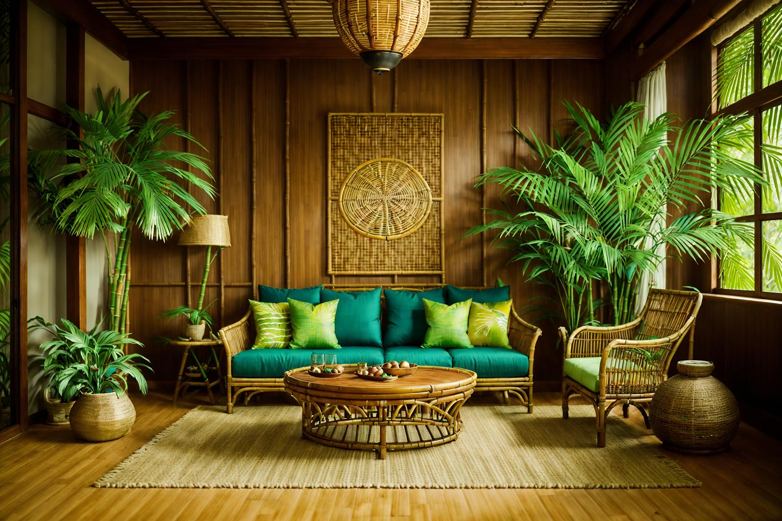 tropical-style (gaming room interior) . with bamboo and teak and wicker and palm leaves and lattice prints and rattan and palm trees and cane motifs. . cinematic photo, highly detailed, cinematic lighting, ultra-detailed, ultrarealistic, photorealism, 8k. tropical interior design style. masterpiece, cinematic light, ultrarealistic+, photorealistic+, 8k, raw photo, realistic, sharp focus on eyes, (symmetrical eyes), (intact eyes), hyperrealistic, highest quality, best quality, , highly detailed, masterpiece, best quality, extremely detailed 8k wallpaper, masterpiece, best quality, ultra-detailed, best shadow, detailed background, detailed face, detailed eyes, high contrast, best illumination, detailed face, dulux, caustic, dynamic angle, detailed glow. dramatic lighting. highly detailed, insanely detailed hair, symmetrical, intricate details, professionally retouched, 8k high definition. strong bokeh. award winning photo.