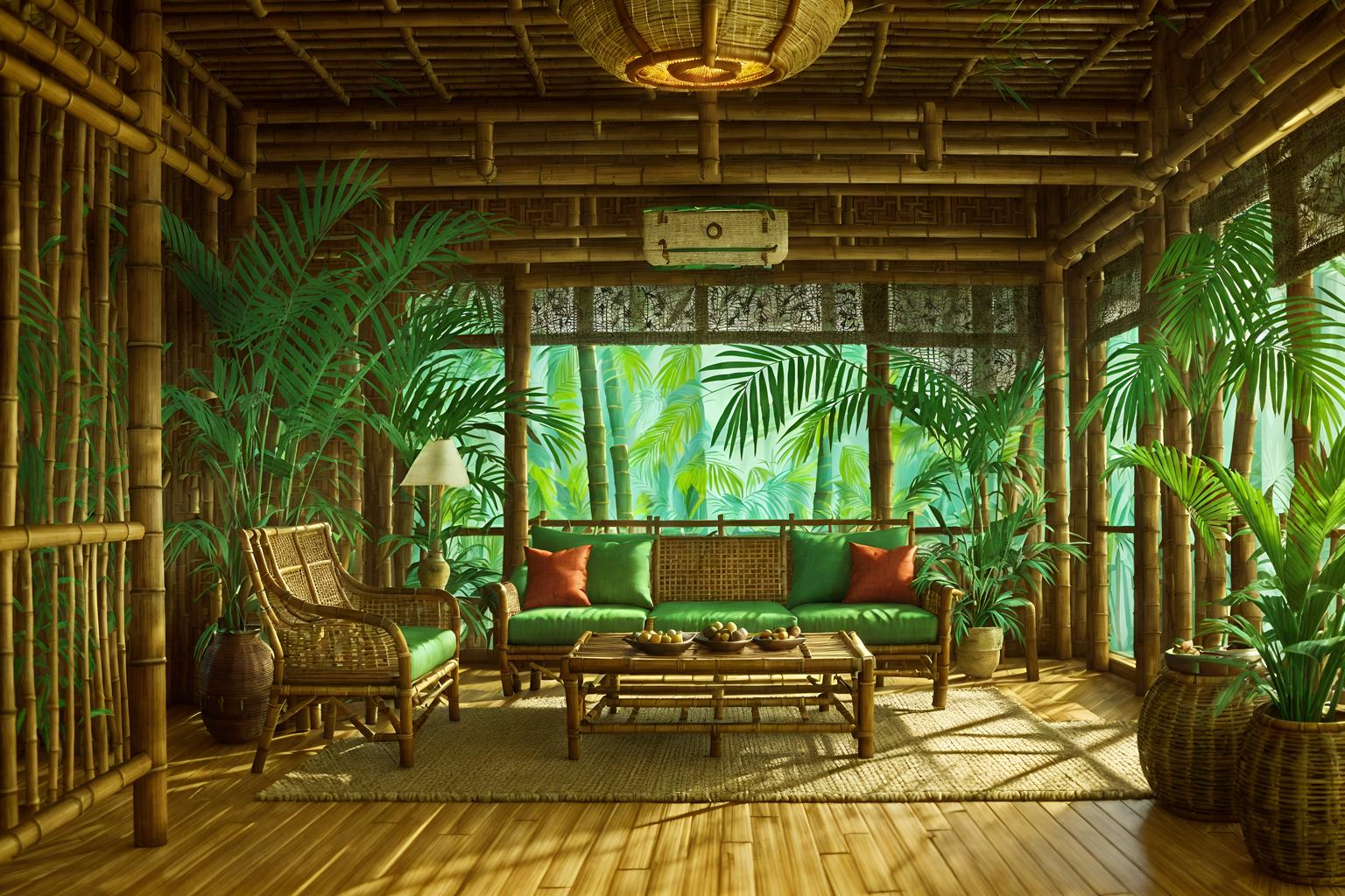 tropical-style (gaming room interior) . with bamboo and teak and wicker and palm leaves and lattice prints and rattan and palm trees and cane motifs. . cinematic photo, highly detailed, cinematic lighting, ultra-detailed, ultrarealistic, photorealism, 8k. tropical interior design style. masterpiece, cinematic light, ultrarealistic+, photorealistic+, 8k, raw photo, realistic, sharp focus on eyes, (symmetrical eyes), (intact eyes), hyperrealistic, highest quality, best quality, , highly detailed, masterpiece, best quality, extremely detailed 8k wallpaper, masterpiece, best quality, ultra-detailed, best shadow, detailed background, detailed face, detailed eyes, high contrast, best illumination, detailed face, dulux, caustic, dynamic angle, detailed glow. dramatic lighting. highly detailed, insanely detailed hair, symmetrical, intricate details, professionally retouched, 8k high definition. strong bokeh. award winning photo.