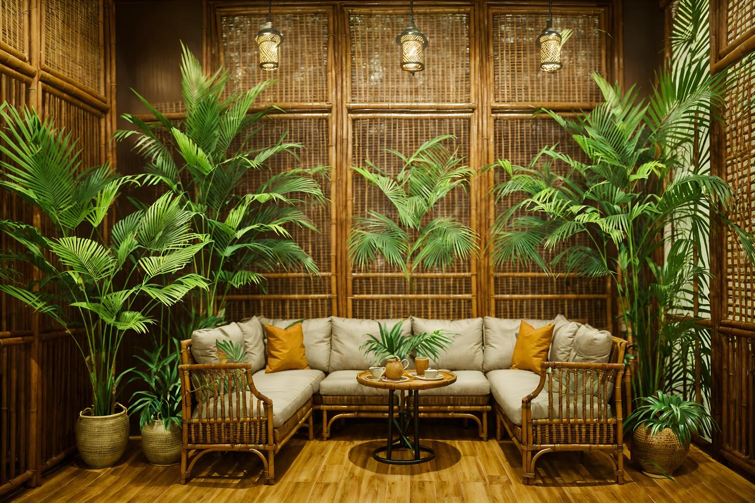 tropical-style (coffee shop interior) . with wicker and palm leaves and cane motifs and lattice prints and palm trees and rattan and teak and bamboo. . cinematic photo, highly detailed, cinematic lighting, ultra-detailed, ultrarealistic, photorealism, 8k. tropical interior design style. masterpiece, cinematic light, ultrarealistic+, photorealistic+, 8k, raw photo, realistic, sharp focus on eyes, (symmetrical eyes), (intact eyes), hyperrealistic, highest quality, best quality, , highly detailed, masterpiece, best quality, extremely detailed 8k wallpaper, masterpiece, best quality, ultra-detailed, best shadow, detailed background, detailed face, detailed eyes, high contrast, best illumination, detailed face, dulux, caustic, dynamic angle, detailed glow. dramatic lighting. highly detailed, insanely detailed hair, symmetrical, intricate details, professionally retouched, 8k high definition. strong bokeh. award winning photo.