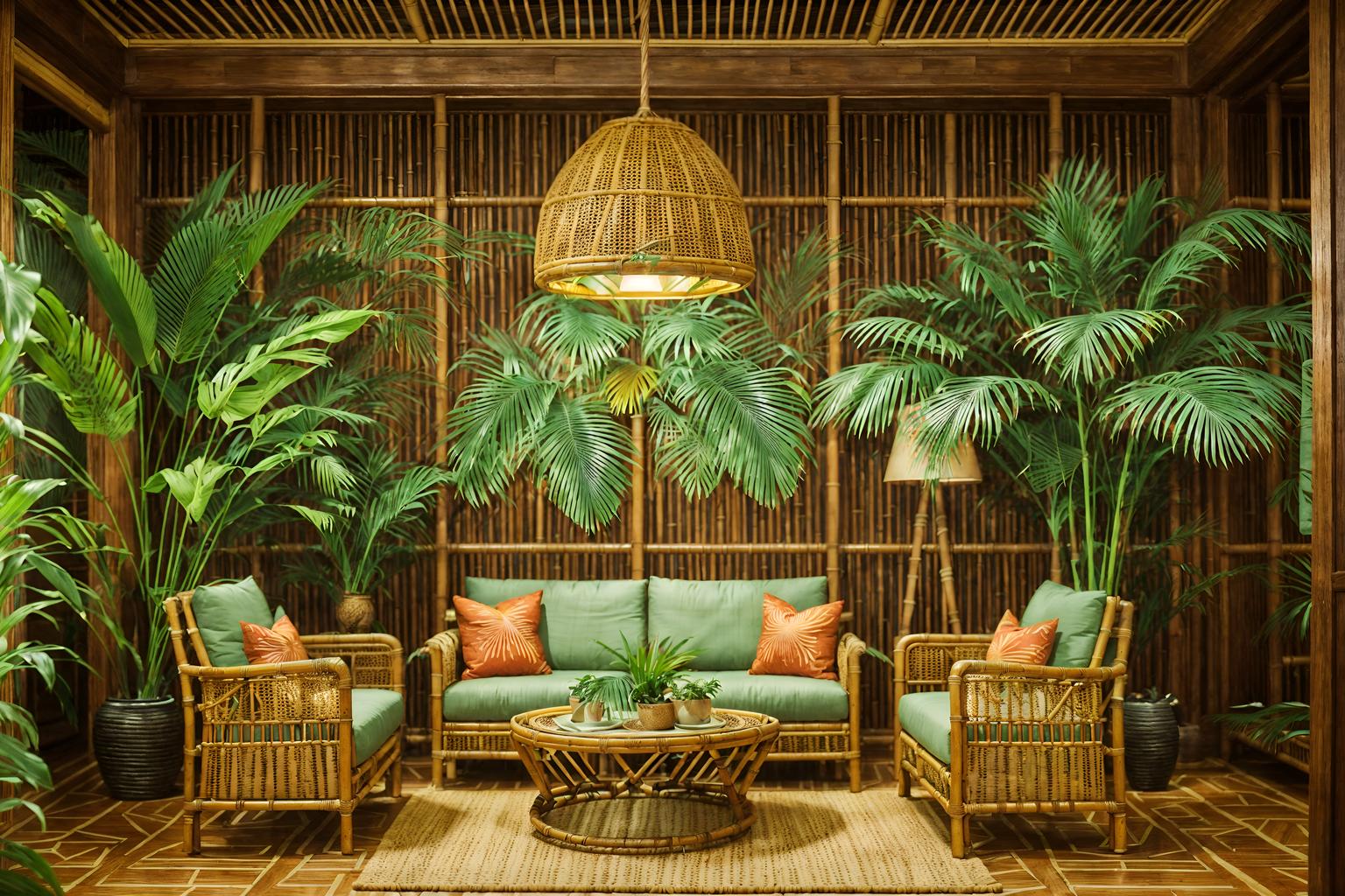 tropical-style (coffee shop interior) . with wicker and palm leaves and cane motifs and lattice prints and palm trees and rattan and teak and bamboo. . cinematic photo, highly detailed, cinematic lighting, ultra-detailed, ultrarealistic, photorealism, 8k. tropical interior design style. masterpiece, cinematic light, ultrarealistic+, photorealistic+, 8k, raw photo, realistic, sharp focus on eyes, (symmetrical eyes), (intact eyes), hyperrealistic, highest quality, best quality, , highly detailed, masterpiece, best quality, extremely detailed 8k wallpaper, masterpiece, best quality, ultra-detailed, best shadow, detailed background, detailed face, detailed eyes, high contrast, best illumination, detailed face, dulux, caustic, dynamic angle, detailed glow. dramatic lighting. highly detailed, insanely detailed hair, symmetrical, intricate details, professionally retouched, 8k high definition. strong bokeh. award winning photo.