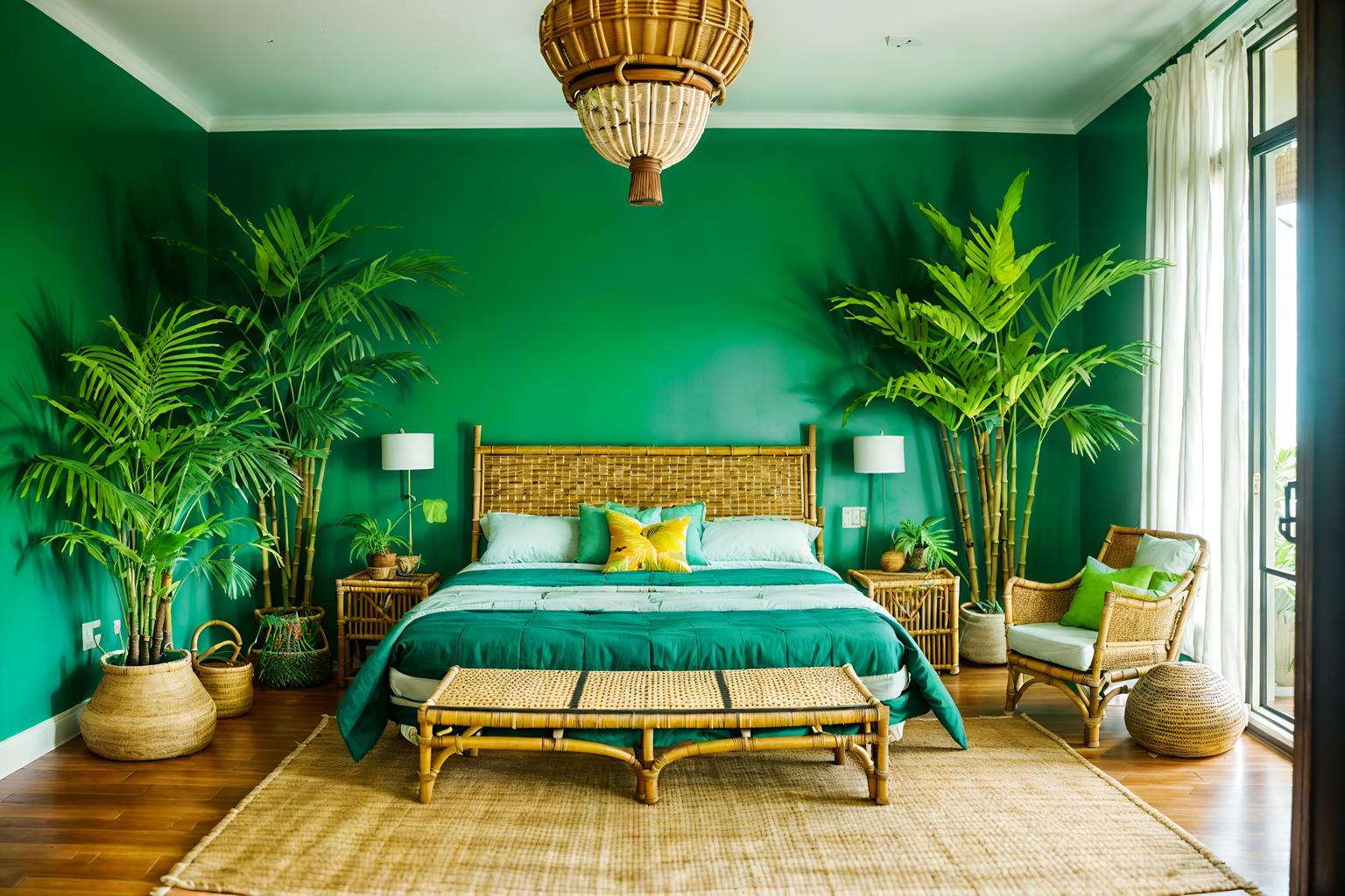 tropical-style (kids room interior) with headboard and accent chair and storage bench or ottoman and plant and bed and bedside table or night stand and night light and mirror. . with palm leaves and wicker and teak and cane motifs and rattan and lattice prints and palm trees and bamboo. . cinematic photo, highly detailed, cinematic lighting, ultra-detailed, ultrarealistic, photorealism, 8k. tropical interior design style. masterpiece, cinematic light, ultrarealistic+, photorealistic+, 8k, raw photo, realistic, sharp focus on eyes, (symmetrical eyes), (intact eyes), hyperrealistic, highest quality, best quality, , highly detailed, masterpiece, best quality, extremely detailed 8k wallpaper, masterpiece, best quality, ultra-detailed, best shadow, detailed background, detailed face, detailed eyes, high contrast, best illumination, detailed face, dulux, caustic, dynamic angle, detailed glow. dramatic lighting. highly detailed, insanely detailed hair, symmetrical, intricate details, professionally retouched, 8k high definition. strong bokeh. award winning photo.