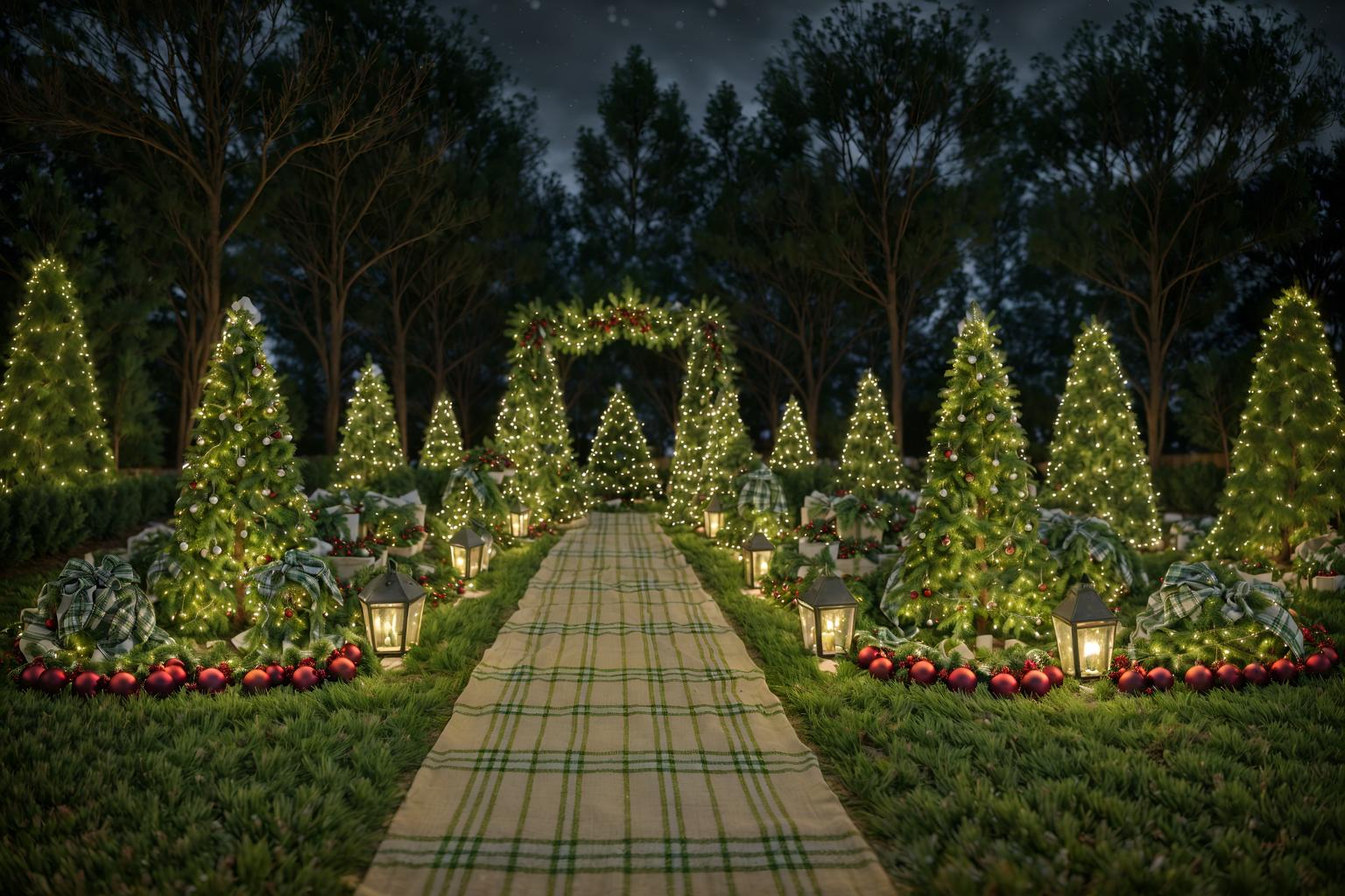 christmas-style designed (outdoor garden ) with garden plants and grass and garden tree and garden plants. . with berries and greenery draped and plaid rugs and snow outside and christmas ornaments and ribbons and giftwrapped gifts and tie pinecones and berries and a few big socks hanging. . cinematic photo, highly detailed, cinematic lighting, ultra-detailed, ultrarealistic, photorealism, 8k. christmas design style. masterpiece, cinematic light, ultrarealistic+, photorealistic+, 8k, raw photo, realistic, sharp focus on eyes, (symmetrical eyes), (intact eyes), hyperrealistic, highest quality, best quality, , highly detailed, masterpiece, best quality, extremely detailed 8k wallpaper, masterpiece, best quality, ultra-detailed, best shadow, detailed background, detailed face, detailed eyes, high contrast, best illumination, detailed face, dulux, caustic, dynamic angle, detailed glow. dramatic lighting. highly detailed, insanely detailed hair, symmetrical, intricate details, professionally retouched, 8k high definition. strong bokeh. award winning photo.