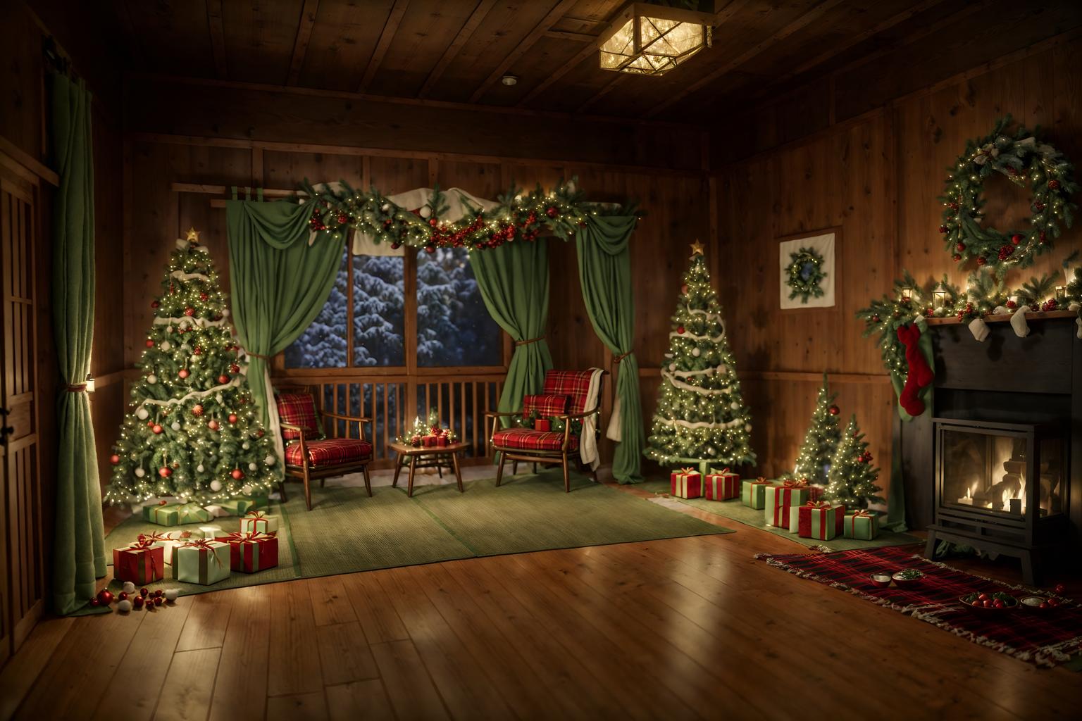 christmas-style (onsen interior) . with plaid rugs and christmas ornaments and giftwrapped gifts and a few big socks hanging and berries and greenery draped and ribbons and tie pinecones and berries and snow outside. . cinematic photo, highly detailed, cinematic lighting, ultra-detailed, ultrarealistic, photorealism, 8k. christmas interior design style. masterpiece, cinematic light, ultrarealistic+, photorealistic+, 8k, raw photo, realistic, sharp focus on eyes, (symmetrical eyes), (intact eyes), hyperrealistic, highest quality, best quality, , highly detailed, masterpiece, best quality, extremely detailed 8k wallpaper, masterpiece, best quality, ultra-detailed, best shadow, detailed background, detailed face, detailed eyes, high contrast, best illumination, detailed face, dulux, caustic, dynamic angle, detailed glow. dramatic lighting. highly detailed, insanely detailed hair, symmetrical, intricate details, professionally retouched, 8k high definition. strong bokeh. award winning photo.