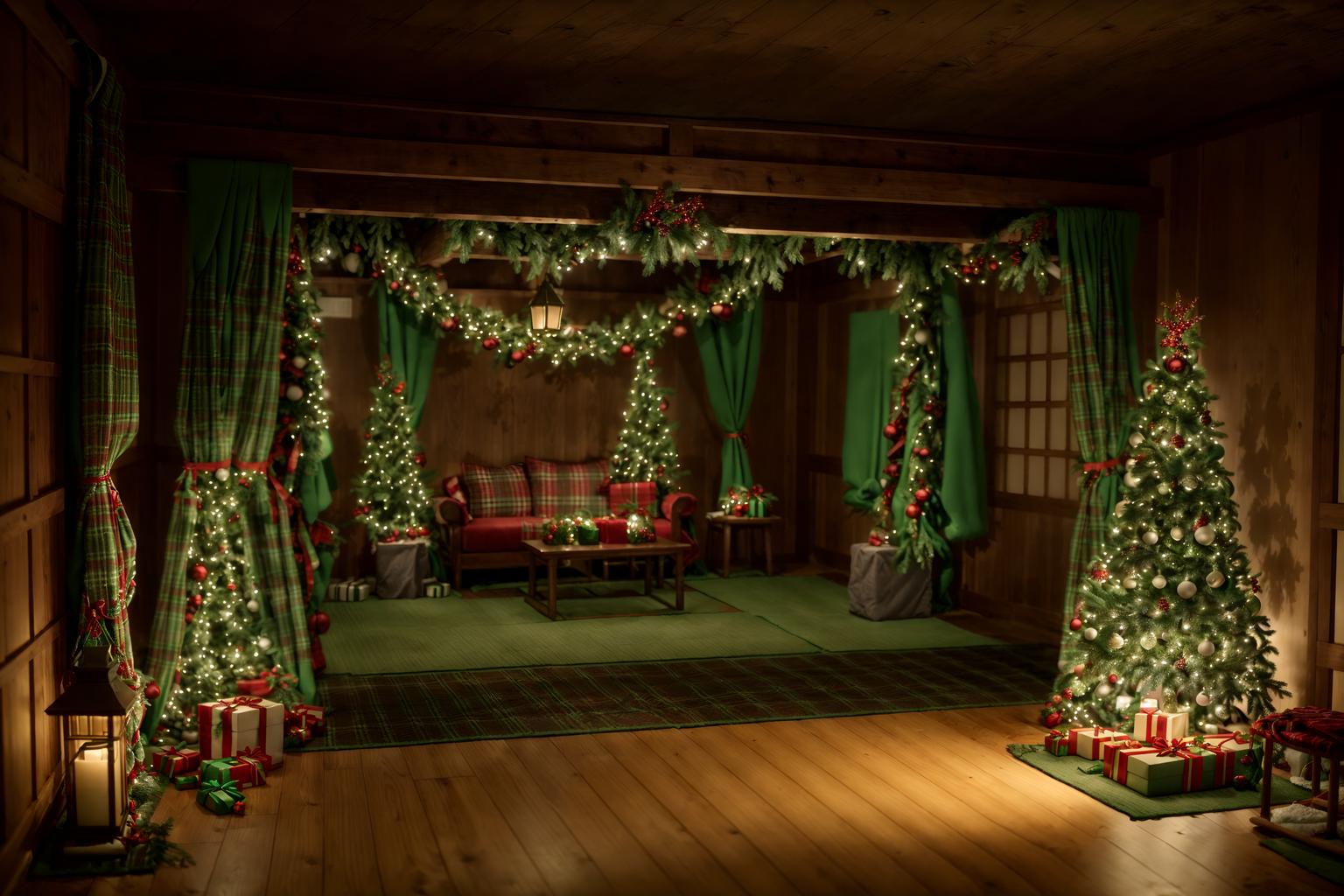 christmas-style (onsen interior) . with plaid rugs and christmas ornaments and giftwrapped gifts and a few big socks hanging and berries and greenery draped and ribbons and tie pinecones and berries and snow outside. . cinematic photo, highly detailed, cinematic lighting, ultra-detailed, ultrarealistic, photorealism, 8k. christmas interior design style. masterpiece, cinematic light, ultrarealistic+, photorealistic+, 8k, raw photo, realistic, sharp focus on eyes, (symmetrical eyes), (intact eyes), hyperrealistic, highest quality, best quality, , highly detailed, masterpiece, best quality, extremely detailed 8k wallpaper, masterpiece, best quality, ultra-detailed, best shadow, detailed background, detailed face, detailed eyes, high contrast, best illumination, detailed face, dulux, caustic, dynamic angle, detailed glow. dramatic lighting. highly detailed, insanely detailed hair, symmetrical, intricate details, professionally retouched, 8k high definition. strong bokeh. award winning photo.