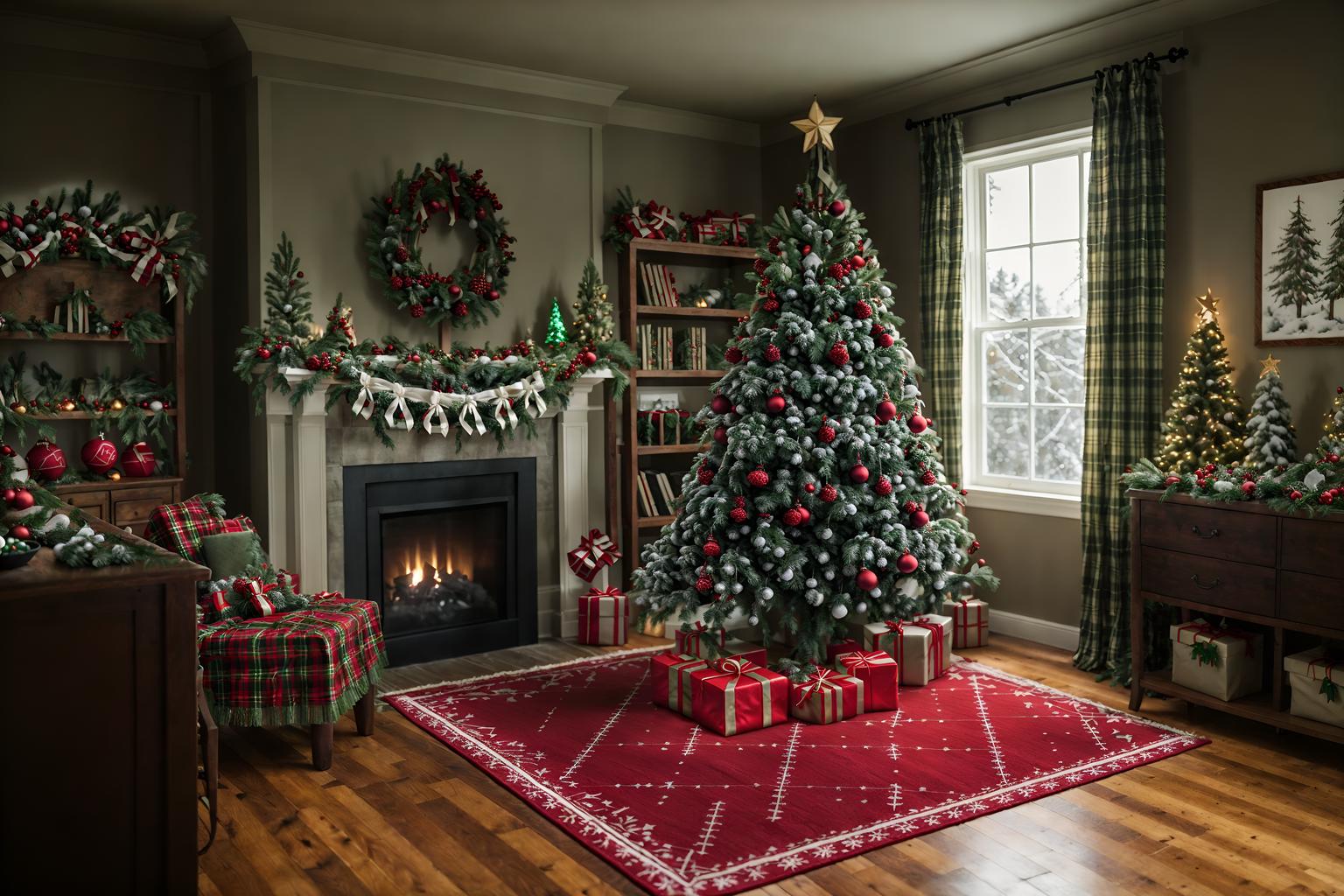 christmas-style (gaming room interior) . with snow outside and plaid rugs and giftwrapped gifts and ribbons and a few big socks hanging and tie pinecones and berries and berries and greenery draped and christmas ornaments. . cinematic photo, highly detailed, cinematic lighting, ultra-detailed, ultrarealistic, photorealism, 8k. christmas interior design style. masterpiece, cinematic light, ultrarealistic+, photorealistic+, 8k, raw photo, realistic, sharp focus on eyes, (symmetrical eyes), (intact eyes), hyperrealistic, highest quality, best quality, , highly detailed, masterpiece, best quality, extremely detailed 8k wallpaper, masterpiece, best quality, ultra-detailed, best shadow, detailed background, detailed face, detailed eyes, high contrast, best illumination, detailed face, dulux, caustic, dynamic angle, detailed glow. dramatic lighting. highly detailed, insanely detailed hair, symmetrical, intricate details, professionally retouched, 8k high definition. strong bokeh. award winning photo.