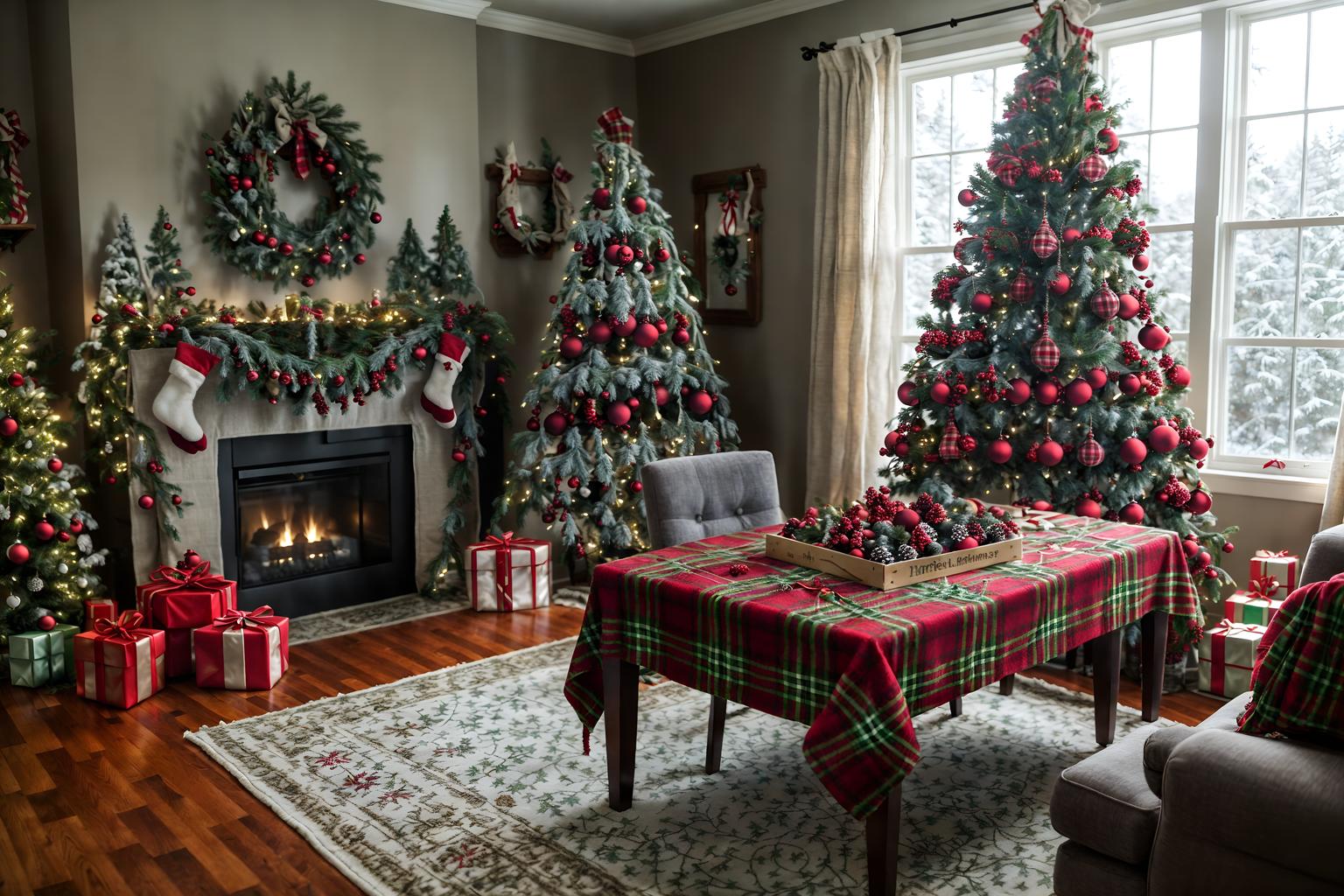 christmas-style (gaming room interior) . with snow outside and plaid rugs and giftwrapped gifts and ribbons and a few big socks hanging and tie pinecones and berries and berries and greenery draped and christmas ornaments. . cinematic photo, highly detailed, cinematic lighting, ultra-detailed, ultrarealistic, photorealism, 8k. christmas interior design style. masterpiece, cinematic light, ultrarealistic+, photorealistic+, 8k, raw photo, realistic, sharp focus on eyes, (symmetrical eyes), (intact eyes), hyperrealistic, highest quality, best quality, , highly detailed, masterpiece, best quality, extremely detailed 8k wallpaper, masterpiece, best quality, ultra-detailed, best shadow, detailed background, detailed face, detailed eyes, high contrast, best illumination, detailed face, dulux, caustic, dynamic angle, detailed glow. dramatic lighting. highly detailed, insanely detailed hair, symmetrical, intricate details, professionally retouched, 8k high definition. strong bokeh. award winning photo.