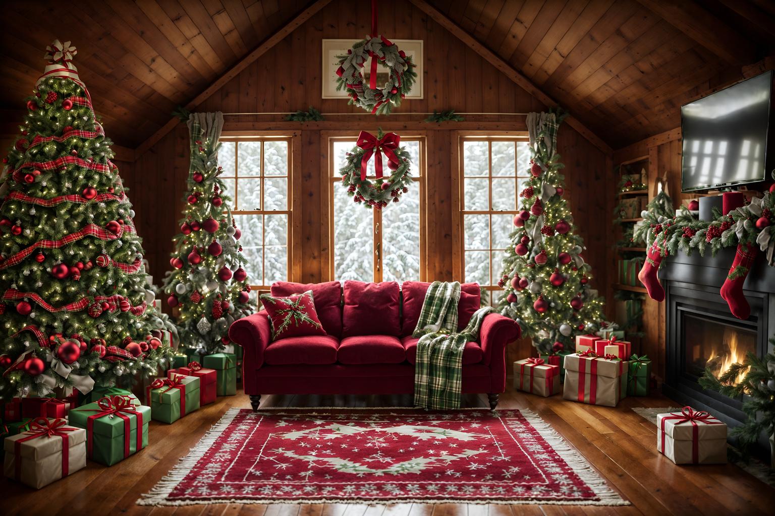 christmas-style (attic interior) . with giftwrapped gifts and christmas ornaments and tie pinecones and berries and ribbons and a few big socks hanging and plaid rugs and snow outside and berries and greenery draped. . cinematic photo, highly detailed, cinematic lighting, ultra-detailed, ultrarealistic, photorealism, 8k. christmas interior design style. masterpiece, cinematic light, ultrarealistic+, photorealistic+, 8k, raw photo, realistic, sharp focus on eyes, (symmetrical eyes), (intact eyes), hyperrealistic, highest quality, best quality, , highly detailed, masterpiece, best quality, extremely detailed 8k wallpaper, masterpiece, best quality, ultra-detailed, best shadow, detailed background, detailed face, detailed eyes, high contrast, best illumination, detailed face, dulux, caustic, dynamic angle, detailed glow. dramatic lighting. highly detailed, insanely detailed hair, symmetrical, intricate details, professionally retouched, 8k high definition. strong bokeh. award winning photo.