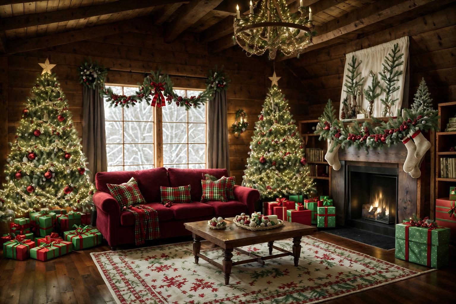 christmas-style (attic interior) . with giftwrapped gifts and christmas ornaments and tie pinecones and berries and ribbons and a few big socks hanging and plaid rugs and snow outside and berries and greenery draped. . cinematic photo, highly detailed, cinematic lighting, ultra-detailed, ultrarealistic, photorealism, 8k. christmas interior design style. masterpiece, cinematic light, ultrarealistic+, photorealistic+, 8k, raw photo, realistic, sharp focus on eyes, (symmetrical eyes), (intact eyes), hyperrealistic, highest quality, best quality, , highly detailed, masterpiece, best quality, extremely detailed 8k wallpaper, masterpiece, best quality, ultra-detailed, best shadow, detailed background, detailed face, detailed eyes, high contrast, best illumination, detailed face, dulux, caustic, dynamic angle, detailed glow. dramatic lighting. highly detailed, insanely detailed hair, symmetrical, intricate details, professionally retouched, 8k high definition. strong bokeh. award winning photo.