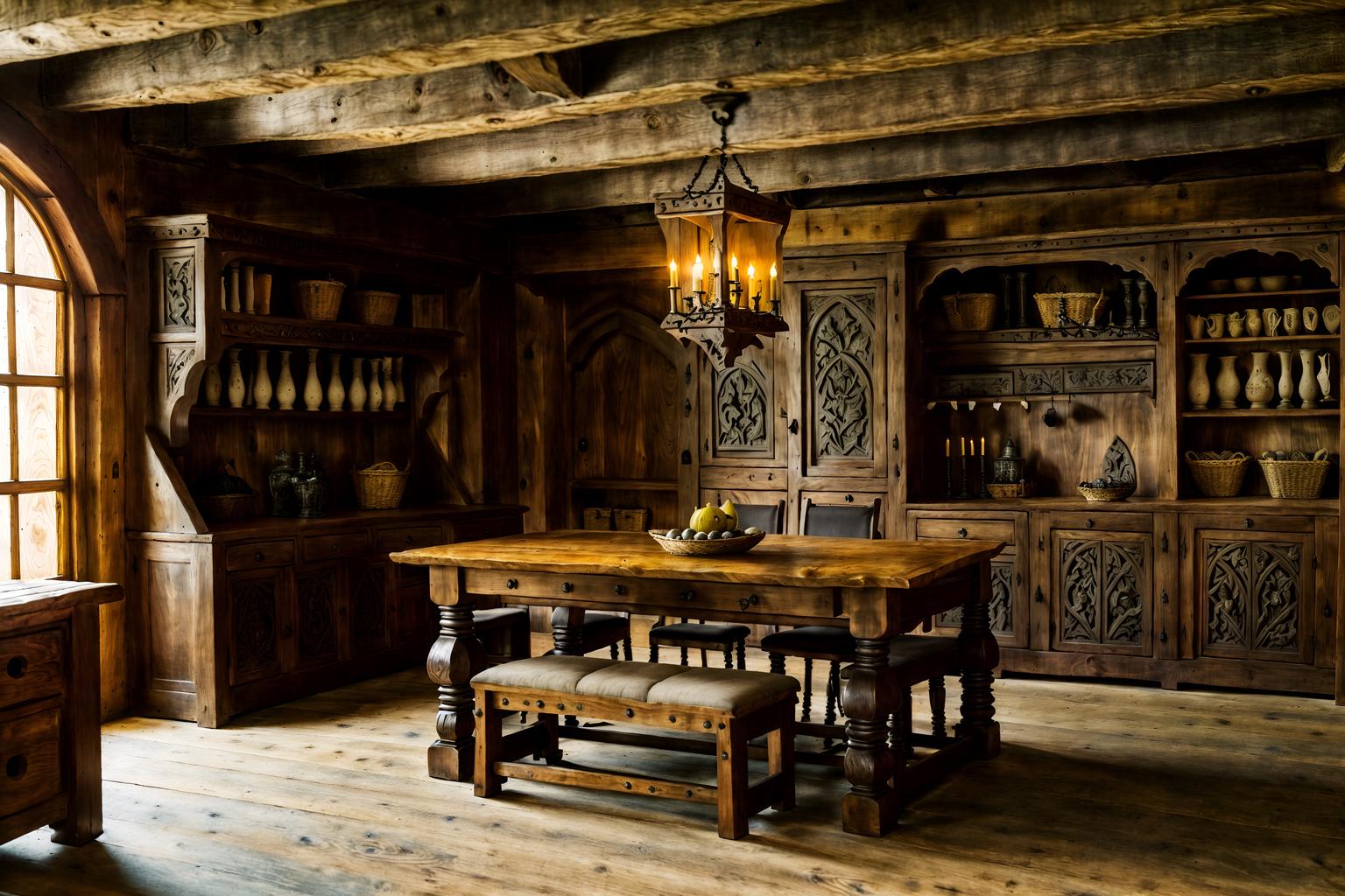 medieval-style (drop zone interior) with high up storage and cubbies and cabinets and storage baskets and storage drawers and a bench and lockers and shelves for shoes. . with carved wooden tables and heavy furniture pieces and medieval shields on the wall and upholstery on chairs and sofas and carved wooden benches and timber beams and gothic appearance and velvet, chenille, damask, and brocade draperies and fabrics. . cinematic photo, highly detailed, cinematic lighting, ultra-detailed, ultrarealistic, photorealism, 8k. medieval interior design style. masterpiece, cinematic light, ultrarealistic+, photorealistic+, 8k, raw photo, realistic, sharp focus on eyes, (symmetrical eyes), (intact eyes), hyperrealistic, highest quality, best quality, , highly detailed, masterpiece, best quality, extremely detailed 8k wallpaper, masterpiece, best quality, ultra-detailed, best shadow, detailed background, detailed face, detailed eyes, high contrast, best illumination, detailed face, dulux, caustic, dynamic angle, detailed glow. dramatic lighting. highly detailed, insanely detailed hair, symmetrical, intricate details, professionally retouched, 8k high definition. strong bokeh. award winning photo.