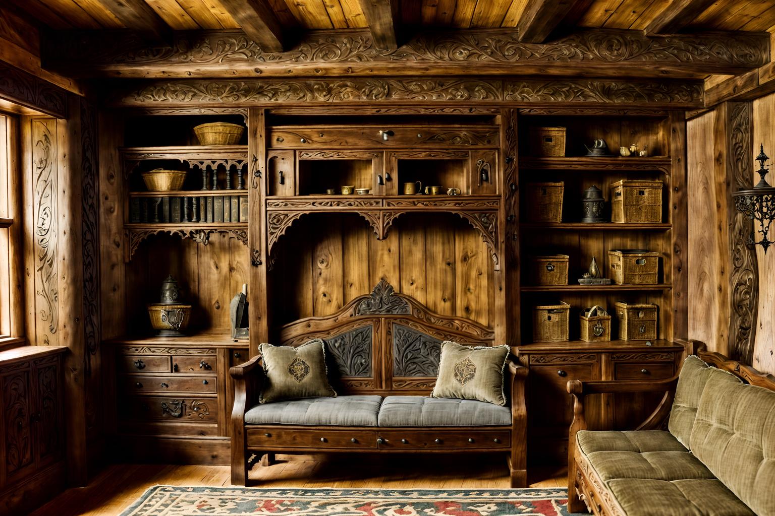 medieval-style (drop zone interior) with high up storage and cubbies and cabinets and storage baskets and storage drawers and a bench and lockers and shelves for shoes. . with carved wooden tables and heavy furniture pieces and medieval shields on the wall and upholstery on chairs and sofas and carved wooden benches and timber beams and gothic appearance and velvet, chenille, damask, and brocade draperies and fabrics. . cinematic photo, highly detailed, cinematic lighting, ultra-detailed, ultrarealistic, photorealism, 8k. medieval interior design style. masterpiece, cinematic light, ultrarealistic+, photorealistic+, 8k, raw photo, realistic, sharp focus on eyes, (symmetrical eyes), (intact eyes), hyperrealistic, highest quality, best quality, , highly detailed, masterpiece, best quality, extremely detailed 8k wallpaper, masterpiece, best quality, ultra-detailed, best shadow, detailed background, detailed face, detailed eyes, high contrast, best illumination, detailed face, dulux, caustic, dynamic angle, detailed glow. dramatic lighting. highly detailed, insanely detailed hair, symmetrical, intricate details, professionally retouched, 8k high definition. strong bokeh. award winning photo.