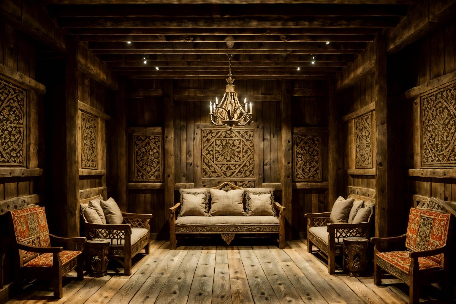 medieval-style (clothing store interior) . with timber walls and stone walls and carved wooden chairs and heavy furniture pieces and upholstery on chairs and sofas and intricate wooden inlay designs and carvings and castle interior and timber beams. . cinematic photo, highly detailed, cinematic lighting, ultra-detailed, ultrarealistic, photorealism, 8k. medieval interior design style. masterpiece, cinematic light, ultrarealistic+, photorealistic+, 8k, raw photo, realistic, sharp focus on eyes, (symmetrical eyes), (intact eyes), hyperrealistic, highest quality, best quality, , highly detailed, masterpiece, best quality, extremely detailed 8k wallpaper, masterpiece, best quality, ultra-detailed, best shadow, detailed background, detailed face, detailed eyes, high contrast, best illumination, detailed face, dulux, caustic, dynamic angle, detailed glow. dramatic lighting. highly detailed, insanely detailed hair, symmetrical, intricate details, professionally retouched, 8k high definition. strong bokeh. award winning photo.