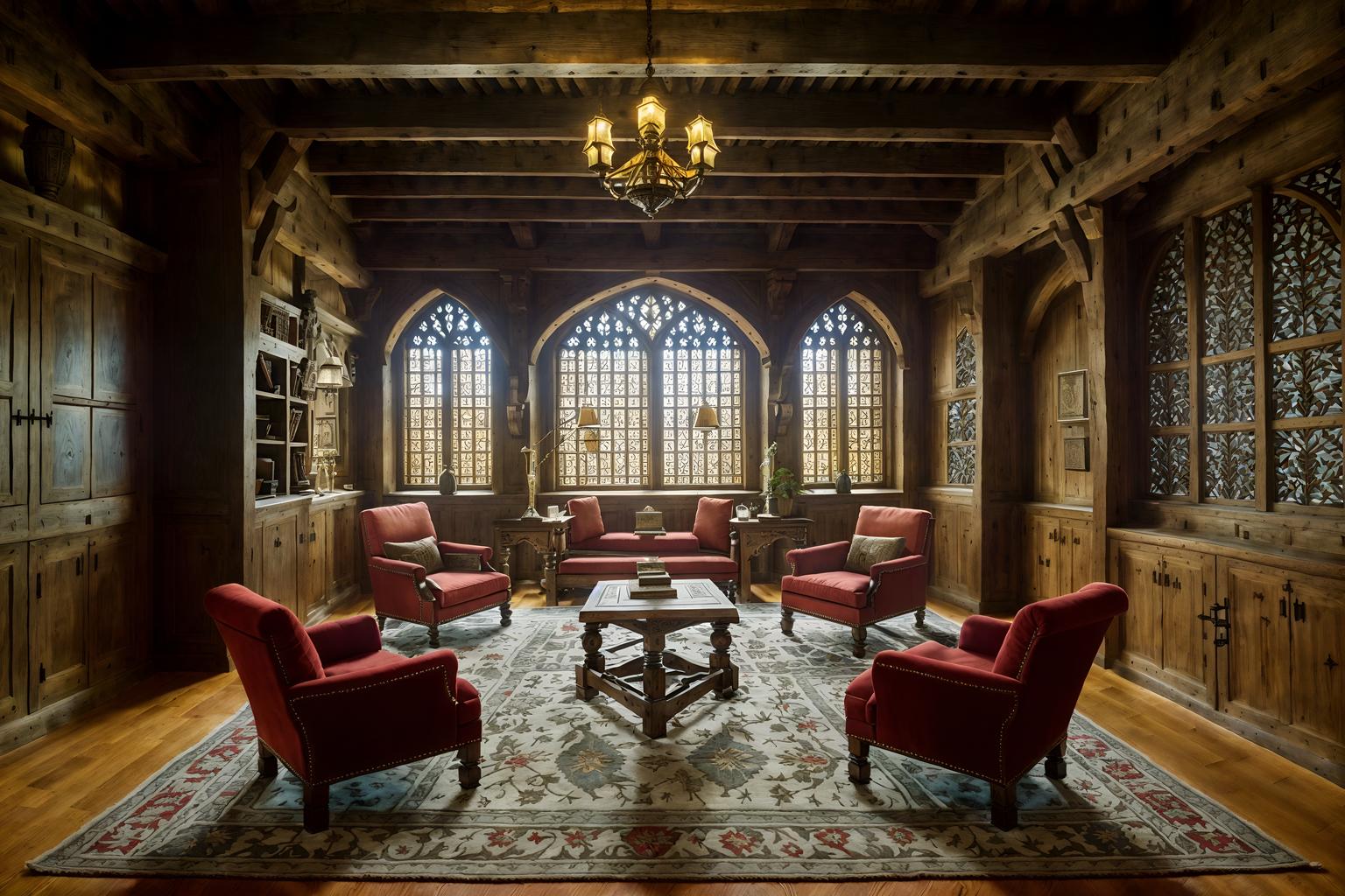 medieval-style (office interior) with plants and lounge chairs and office desks and office chairs and seating area with sofa and windows and cabinets and desk lamps. . with castle interior and stone walls and intricate wooden inlay designs and carvings and deep colors like red, gold, or blue and timber beams and heavy furniture pieces and castle interior and castle interior. . cinematic photo, highly detailed, cinematic lighting, ultra-detailed, ultrarealistic, photorealism, 8k. medieval interior design style. masterpiece, cinematic light, ultrarealistic+, photorealistic+, 8k, raw photo, realistic, sharp focus on eyes, (symmetrical eyes), (intact eyes), hyperrealistic, highest quality, best quality, , highly detailed, masterpiece, best quality, extremely detailed 8k wallpaper, masterpiece, best quality, ultra-detailed, best shadow, detailed background, detailed face, detailed eyes, high contrast, best illumination, detailed face, dulux, caustic, dynamic angle, detailed glow. dramatic lighting. highly detailed, insanely detailed hair, symmetrical, intricate details, professionally retouched, 8k high definition. strong bokeh. award winning photo.