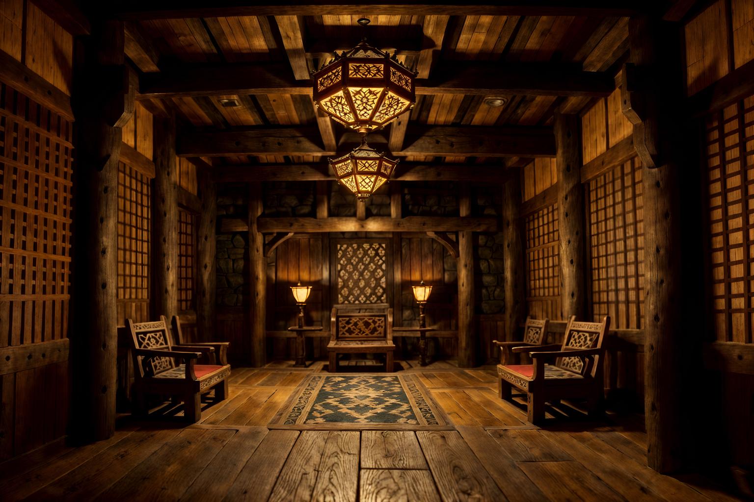 medieval-style (onsen interior) . with stone or wooden floor and intricate wooden inlay designs and carvings and deep colors like red, gold, or blue and carved wooden chairs and castle interior and stone walls and castle interior and timber beams. . cinematic photo, highly detailed, cinematic lighting, ultra-detailed, ultrarealistic, photorealism, 8k. medieval interior design style. masterpiece, cinematic light, ultrarealistic+, photorealistic+, 8k, raw photo, realistic, sharp focus on eyes, (symmetrical eyes), (intact eyes), hyperrealistic, highest quality, best quality, , highly detailed, masterpiece, best quality, extremely detailed 8k wallpaper, masterpiece, best quality, ultra-detailed, best shadow, detailed background, detailed face, detailed eyes, high contrast, best illumination, detailed face, dulux, caustic, dynamic angle, detailed glow. dramatic lighting. highly detailed, insanely detailed hair, symmetrical, intricate details, professionally retouched, 8k high definition. strong bokeh. award winning photo.