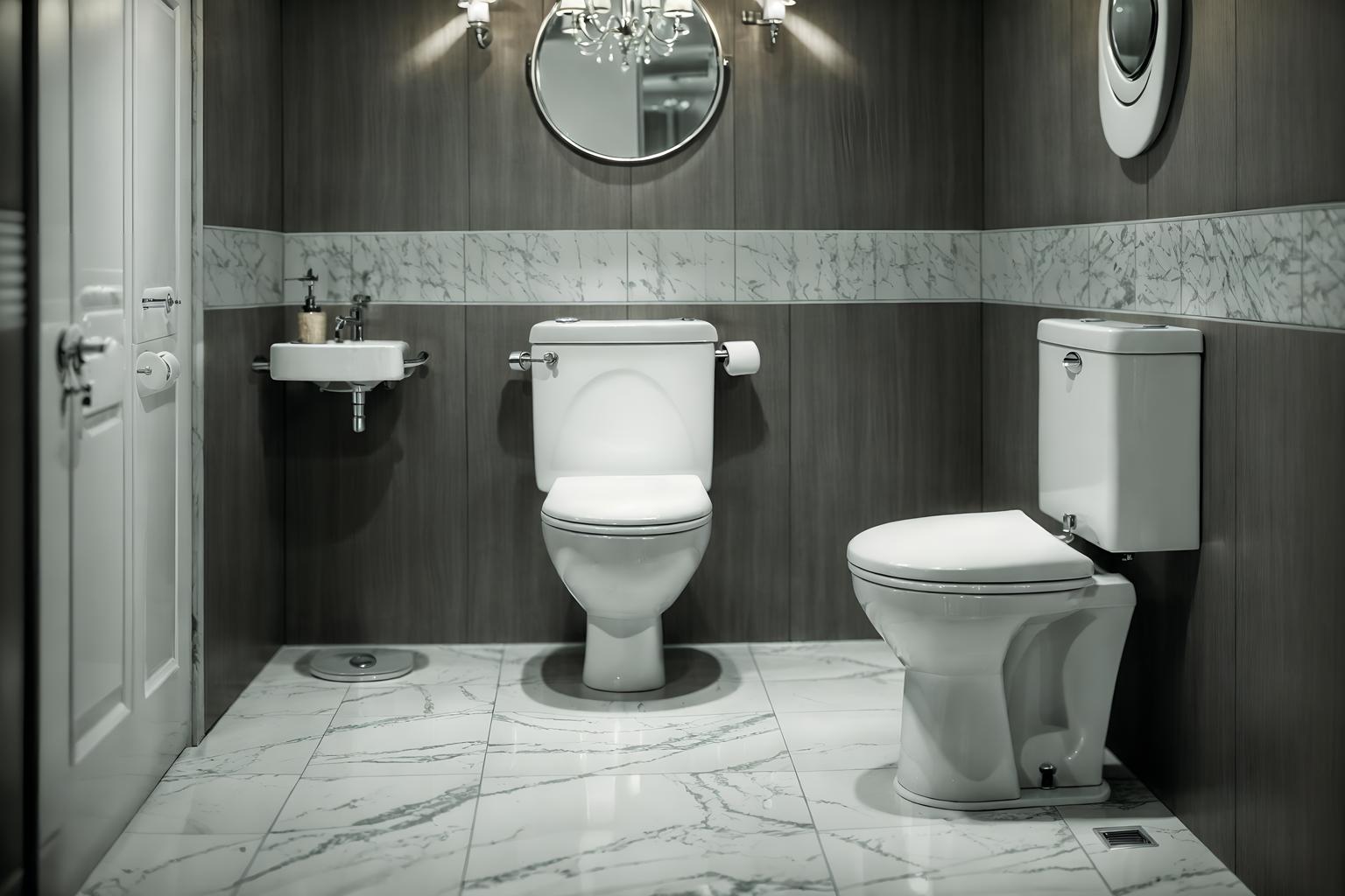 hollywood glam-style (toilet interior) with toilet with toilet seat up and toilet paper hanger and sink with tap and toilet with toilet seat up. . . cinematic photo, highly detailed, cinematic lighting, ultra-detailed, ultrarealistic, photorealism, 8k. hollywood glam interior design style. masterpiece, cinematic light, ultrarealistic+, photorealistic+, 8k, raw photo, realistic, sharp focus on eyes, (symmetrical eyes), (intact eyes), hyperrealistic, highest quality, best quality, , highly detailed, masterpiece, best quality, extremely detailed 8k wallpaper, masterpiece, best quality, ultra-detailed, best shadow, detailed background, detailed face, detailed eyes, high contrast, best illumination, detailed face, dulux, caustic, dynamic angle, detailed glow. dramatic lighting. highly detailed, insanely detailed hair, symmetrical, intricate details, professionally retouched, 8k high definition. strong bokeh. award winning photo.