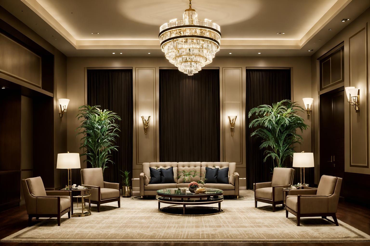 hollywood glam-style (hotel lobby interior) with lounge chairs and plant and sofas and coffee tables and rug and check in desk and hanging lamps and furniture. . . cinematic photo, highly detailed, cinematic lighting, ultra-detailed, ultrarealistic, photorealism, 8k. hollywood glam interior design style. masterpiece, cinematic light, ultrarealistic+, photorealistic+, 8k, raw photo, realistic, sharp focus on eyes, (symmetrical eyes), (intact eyes), hyperrealistic, highest quality, best quality, , highly detailed, masterpiece, best quality, extremely detailed 8k wallpaper, masterpiece, best quality, ultra-detailed, best shadow, detailed background, detailed face, detailed eyes, high contrast, best illumination, detailed face, dulux, caustic, dynamic angle, detailed glow. dramatic lighting. highly detailed, insanely detailed hair, symmetrical, intricate details, professionally retouched, 8k high definition. strong bokeh. award winning photo.