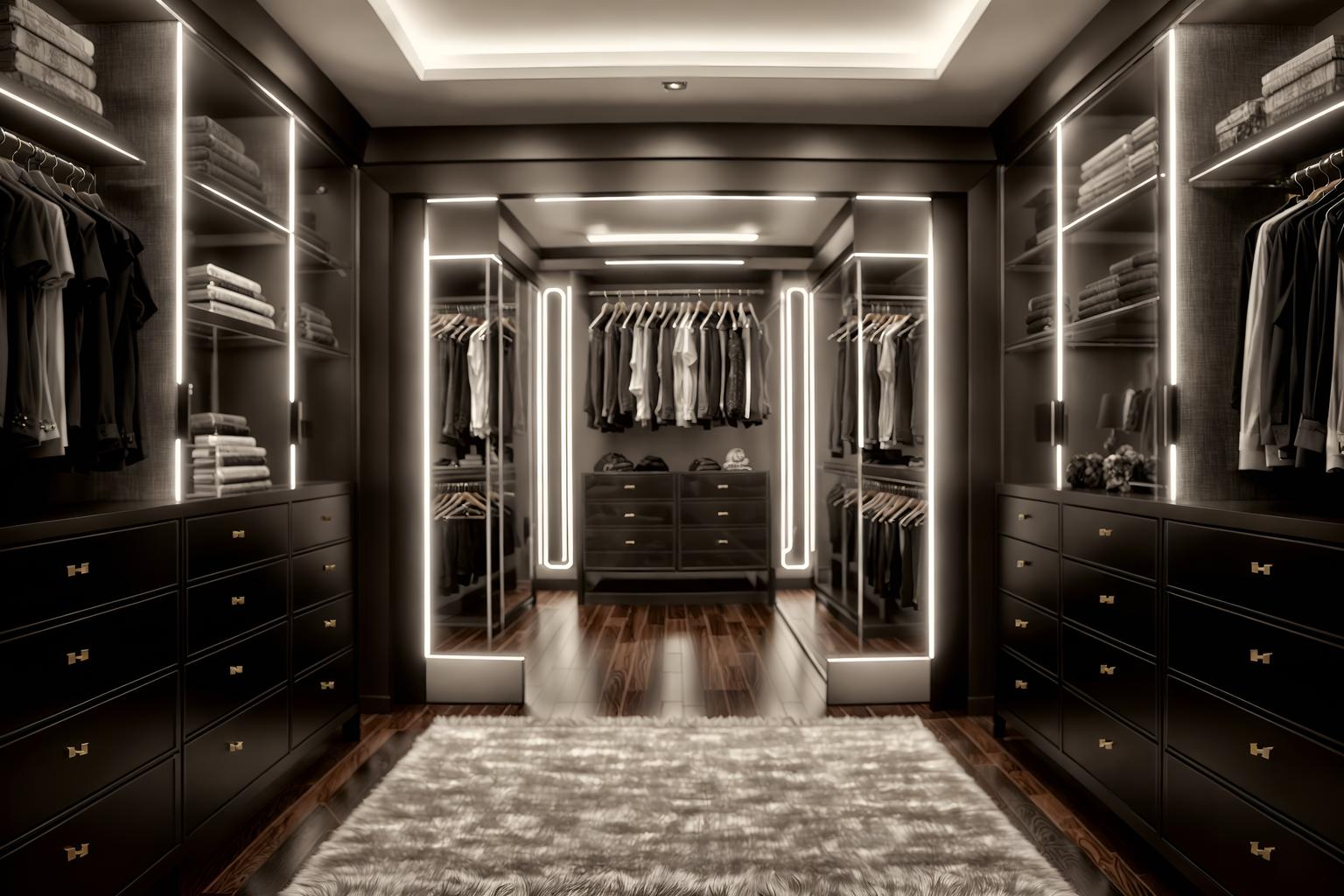 hollywood glam-style (walk in closet interior) . . cinematic photo, highly detailed, cinematic lighting, ultra-detailed, ultrarealistic, photorealism, 8k. hollywood glam interior design style. masterpiece, cinematic light, ultrarealistic+, photorealistic+, 8k, raw photo, realistic, sharp focus on eyes, (symmetrical eyes), (intact eyes), hyperrealistic, highest quality, best quality, , highly detailed, masterpiece, best quality, extremely detailed 8k wallpaper, masterpiece, best quality, ultra-detailed, best shadow, detailed background, detailed face, detailed eyes, high contrast, best illumination, detailed face, dulux, caustic, dynamic angle, detailed glow. dramatic lighting. highly detailed, insanely detailed hair, symmetrical, intricate details, professionally retouched, 8k high definition. strong bokeh. award winning photo.