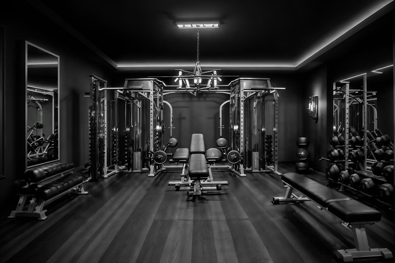 hollywood glam-style (fitness gym interior) with crosstrainer and bench press and dumbbell stand and squat rack and exercise bicycle and crosstrainer. . . cinematic photo, highly detailed, cinematic lighting, ultra-detailed, ultrarealistic, photorealism, 8k. hollywood glam interior design style. masterpiece, cinematic light, ultrarealistic+, photorealistic+, 8k, raw photo, realistic, sharp focus on eyes, (symmetrical eyes), (intact eyes), hyperrealistic, highest quality, best quality, , highly detailed, masterpiece, best quality, extremely detailed 8k wallpaper, masterpiece, best quality, ultra-detailed, best shadow, detailed background, detailed face, detailed eyes, high contrast, best illumination, detailed face, dulux, caustic, dynamic angle, detailed glow. dramatic lighting. highly detailed, insanely detailed hair, symmetrical, intricate details, professionally retouched, 8k high definition. strong bokeh. award winning photo.
