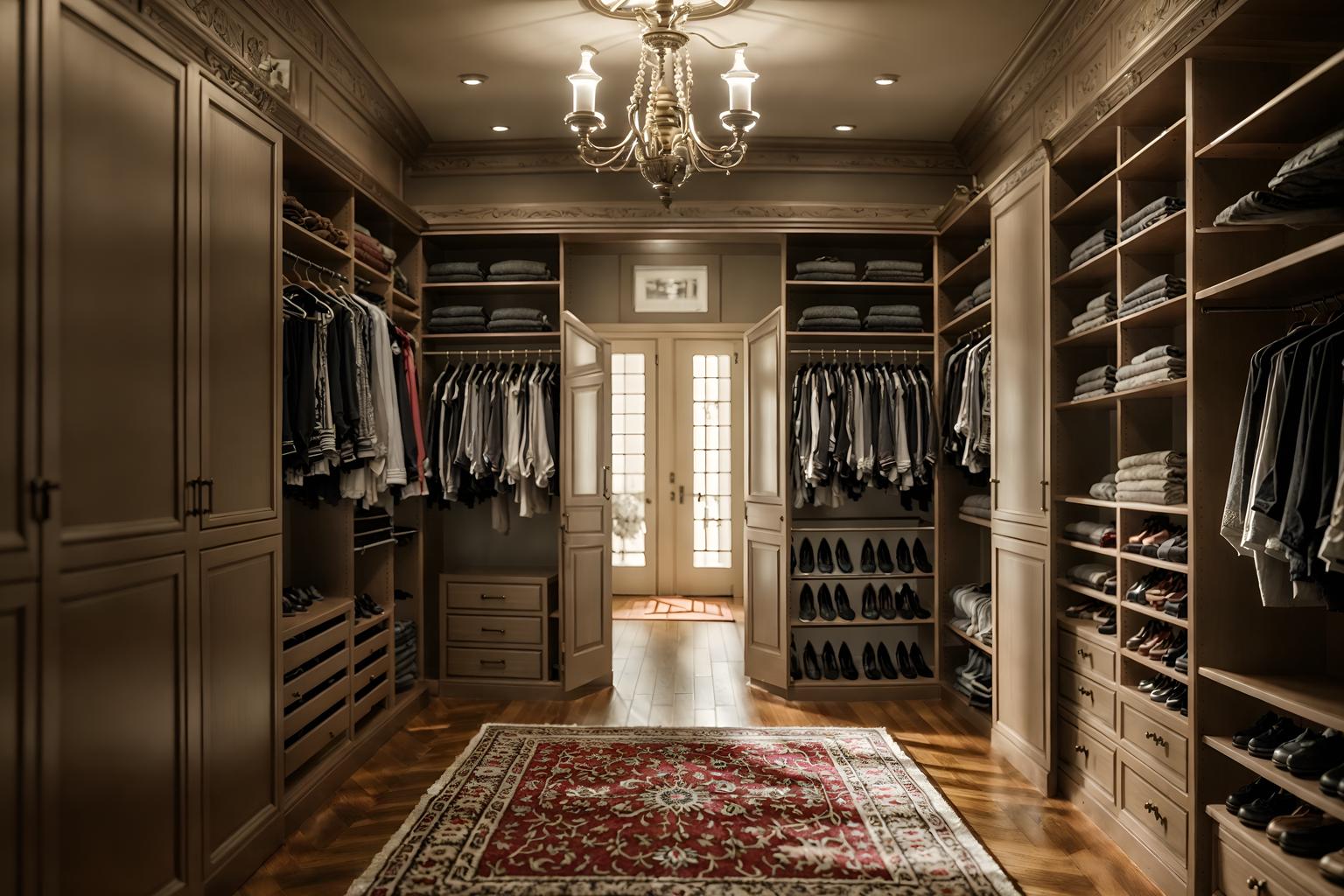 traditional-style (walk in closet interior) . . cinematic photo, highly detailed, cinematic lighting, ultra-detailed, ultrarealistic, photorealism, 8k. traditional interior design style. masterpiece, cinematic light, ultrarealistic+, photorealistic+, 8k, raw photo, realistic, sharp focus on eyes, (symmetrical eyes), (intact eyes), hyperrealistic, highest quality, best quality, , highly detailed, masterpiece, best quality, extremely detailed 8k wallpaper, masterpiece, best quality, ultra-detailed, best shadow, detailed background, detailed face, detailed eyes, high contrast, best illumination, detailed face, dulux, caustic, dynamic angle, detailed glow. dramatic lighting. highly detailed, insanely detailed hair, symmetrical, intricate details, professionally retouched, 8k high definition. strong bokeh. award winning photo.