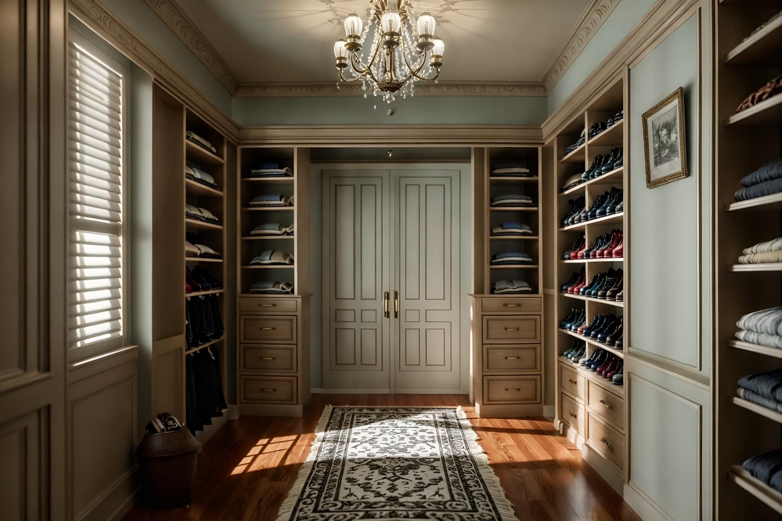 traditional-style (walk in closet interior) . . cinematic photo, highly detailed, cinematic lighting, ultra-detailed, ultrarealistic, photorealism, 8k. traditional interior design style. masterpiece, cinematic light, ultrarealistic+, photorealistic+, 8k, raw photo, realistic, sharp focus on eyes, (symmetrical eyes), (intact eyes), hyperrealistic, highest quality, best quality, , highly detailed, masterpiece, best quality, extremely detailed 8k wallpaper, masterpiece, best quality, ultra-detailed, best shadow, detailed background, detailed face, detailed eyes, high contrast, best illumination, detailed face, dulux, caustic, dynamic angle, detailed glow. dramatic lighting. highly detailed, insanely detailed hair, symmetrical, intricate details, professionally retouched, 8k high definition. strong bokeh. award winning photo.