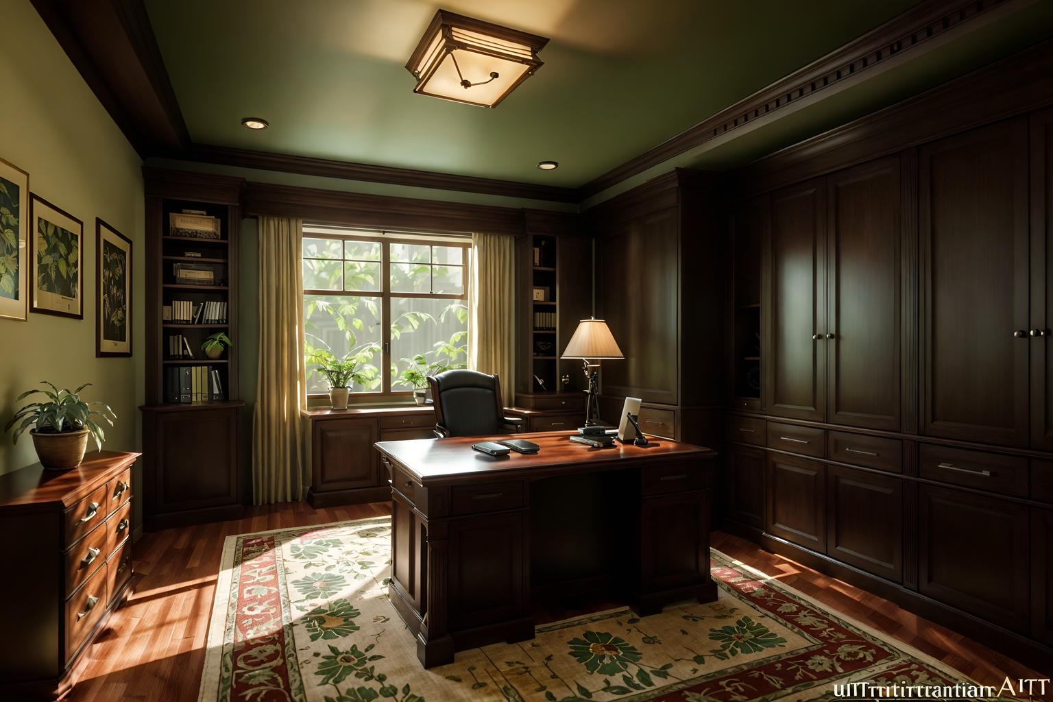 traditional-style (home office interior) with cabinets and computer desk and office chair and plant and desk lamp and cabinets. . . cinematic photo, highly detailed, cinematic lighting, ultra-detailed, ultrarealistic, photorealism, 8k. traditional interior design style. masterpiece, cinematic light, ultrarealistic+, photorealistic+, 8k, raw photo, realistic, sharp focus on eyes, (symmetrical eyes), (intact eyes), hyperrealistic, highest quality, best quality, , highly detailed, masterpiece, best quality, extremely detailed 8k wallpaper, masterpiece, best quality, ultra-detailed, best shadow, detailed background, detailed face, detailed eyes, high contrast, best illumination, detailed face, dulux, caustic, dynamic angle, detailed glow. dramatic lighting. highly detailed, insanely detailed hair, symmetrical, intricate details, professionally retouched, 8k high definition. strong bokeh. award winning photo.