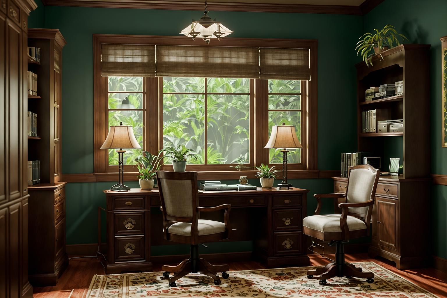 traditional-style (home office interior) with cabinets and computer desk and office chair and plant and desk lamp and cabinets. . . cinematic photo, highly detailed, cinematic lighting, ultra-detailed, ultrarealistic, photorealism, 8k. traditional interior design style. masterpiece, cinematic light, ultrarealistic+, photorealistic+, 8k, raw photo, realistic, sharp focus on eyes, (symmetrical eyes), (intact eyes), hyperrealistic, highest quality, best quality, , highly detailed, masterpiece, best quality, extremely detailed 8k wallpaper, masterpiece, best quality, ultra-detailed, best shadow, detailed background, detailed face, detailed eyes, high contrast, best illumination, detailed face, dulux, caustic, dynamic angle, detailed glow. dramatic lighting. highly detailed, insanely detailed hair, symmetrical, intricate details, professionally retouched, 8k high definition. strong bokeh. award winning photo.