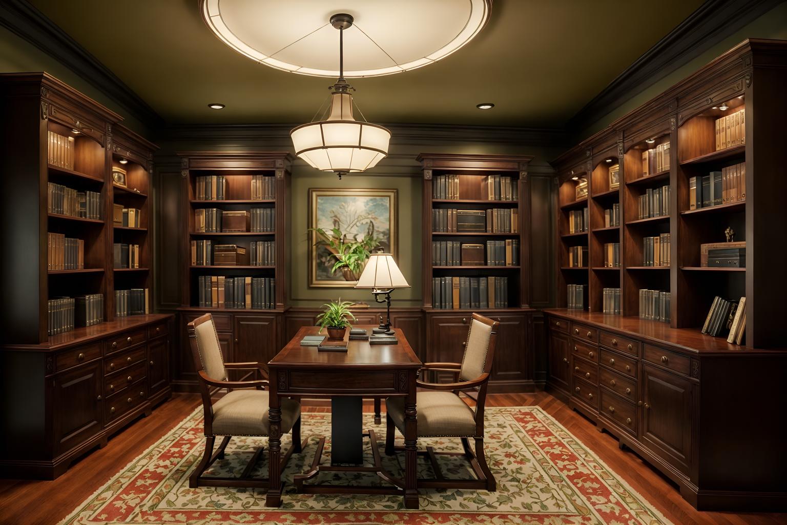 traditional-style (study room interior) with cabinets and plant and desk lamp and writing desk and lounge chair and office chair and bookshelves and cabinets. . . cinematic photo, highly detailed, cinematic lighting, ultra-detailed, ultrarealistic, photorealism, 8k. traditional interior design style. masterpiece, cinematic light, ultrarealistic+, photorealistic+, 8k, raw photo, realistic, sharp focus on eyes, (symmetrical eyes), (intact eyes), hyperrealistic, highest quality, best quality, , highly detailed, masterpiece, best quality, extremely detailed 8k wallpaper, masterpiece, best quality, ultra-detailed, best shadow, detailed background, detailed face, detailed eyes, high contrast, best illumination, detailed face, dulux, caustic, dynamic angle, detailed glow. dramatic lighting. highly detailed, insanely detailed hair, symmetrical, intricate details, professionally retouched, 8k high definition. strong bokeh. award winning photo.