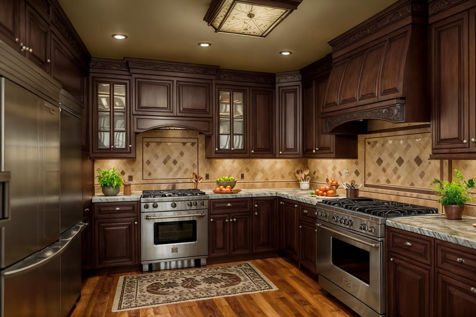 traditional-style (kitchen interior) with worktops and plant and stove and sink and kitchen cabinets and refrigerator and worktops. . . cinematic photo, highly detailed, cinematic lighting, ultra-detailed, ultrarealistic, photorealism, 8k. traditional interior design style. masterpiece, cinematic light, ultrarealistic+, photorealistic+, 8k, raw photo, realistic, sharp focus on eyes, (symmetrical eyes), (intact eyes), hyperrealistic, highest quality, best quality, , highly detailed, masterpiece, best quality, extremely detailed 8k wallpaper, masterpiece, best quality, ultra-detailed, best shadow, detailed background, detailed face, detailed eyes, high contrast, best illumination, detailed face, dulux, caustic, dynamic angle, detailed glow. dramatic lighting. highly detailed, insanely detailed hair, symmetrical, intricate details, professionally retouched, 8k high definition. strong bokeh. award winning photo.