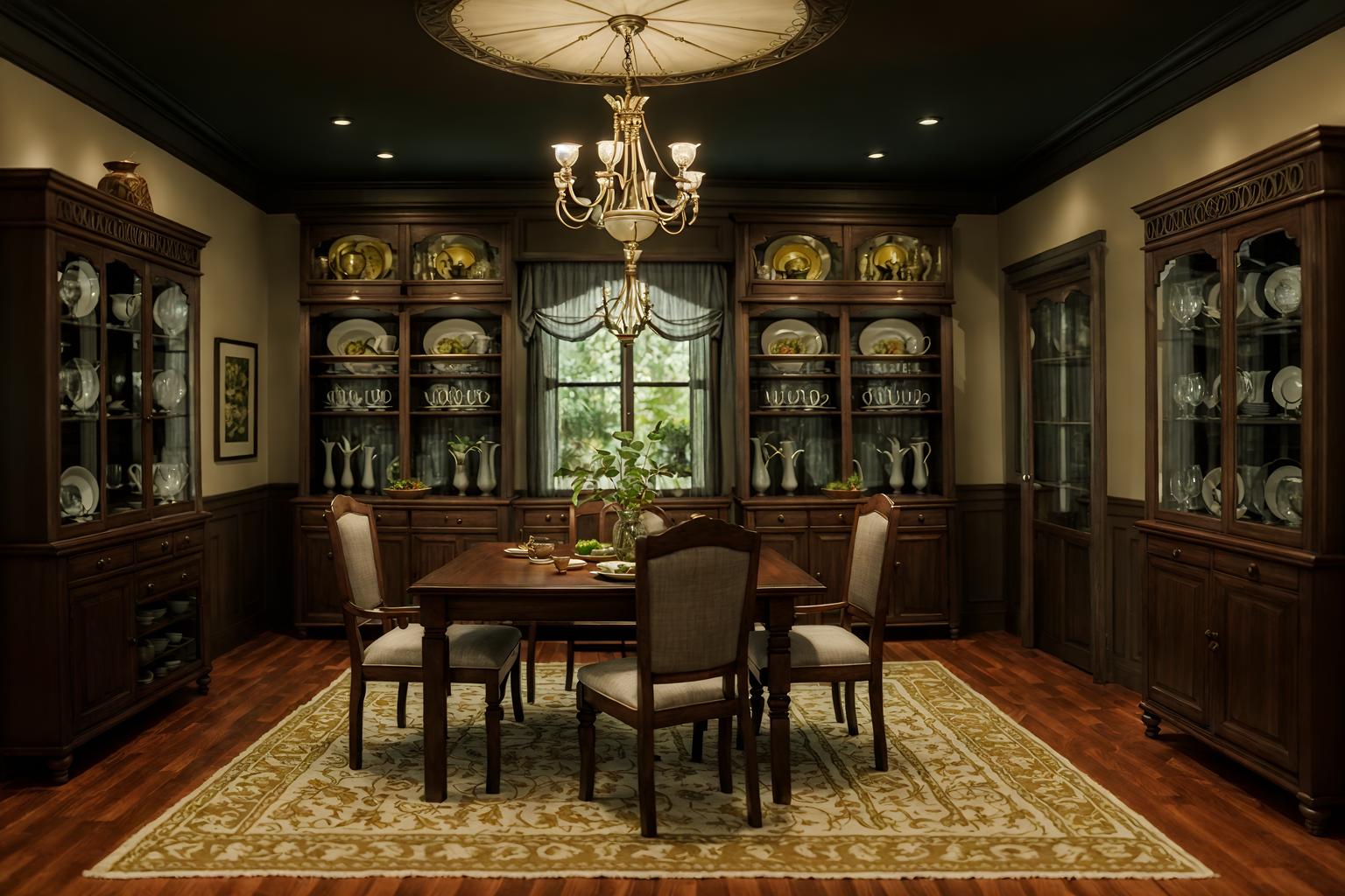 traditional-style (dining room interior) with plates, cutlery and glasses on dining table and plant and bookshelves and vase and dining table chairs and table cloth and painting or photo on wall and light or chandelier. . . cinematic photo, highly detailed, cinematic lighting, ultra-detailed, ultrarealistic, photorealism, 8k. traditional interior design style. masterpiece, cinematic light, ultrarealistic+, photorealistic+, 8k, raw photo, realistic, sharp focus on eyes, (symmetrical eyes), (intact eyes), hyperrealistic, highest quality, best quality, , highly detailed, masterpiece, best quality, extremely detailed 8k wallpaper, masterpiece, best quality, ultra-detailed, best shadow, detailed background, detailed face, detailed eyes, high contrast, best illumination, detailed face, dulux, caustic, dynamic angle, detailed glow. dramatic lighting. highly detailed, insanely detailed hair, symmetrical, intricate details, professionally retouched, 8k high definition. strong bokeh. award winning photo.