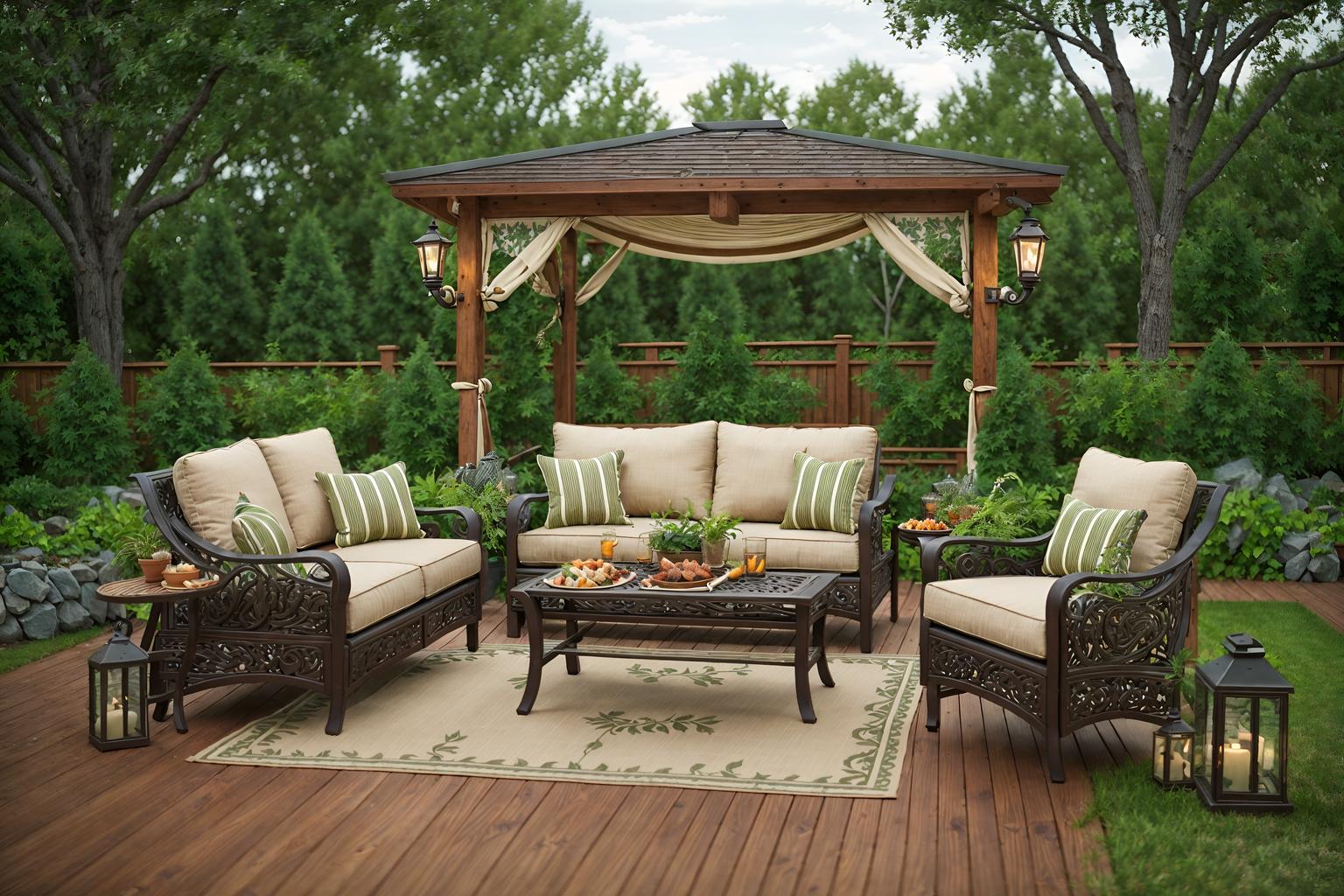 traditional-style designed (outdoor patio ) with patio couch with pillows and deck with deck chairs and plant and barbeque or grill and grass and patio couch with pillows. . . cinematic photo, highly detailed, cinematic lighting, ultra-detailed, ultrarealistic, photorealism, 8k. traditional design style. masterpiece, cinematic light, ultrarealistic+, photorealistic+, 8k, raw photo, realistic, sharp focus on eyes, (symmetrical eyes), (intact eyes), hyperrealistic, highest quality, best quality, , highly detailed, masterpiece, best quality, extremely detailed 8k wallpaper, masterpiece, best quality, ultra-detailed, best shadow, detailed background, detailed face, detailed eyes, high contrast, best illumination, detailed face, dulux, caustic, dynamic angle, detailed glow. dramatic lighting. highly detailed, insanely detailed hair, symmetrical, intricate details, professionally retouched, 8k high definition. strong bokeh. award winning photo.