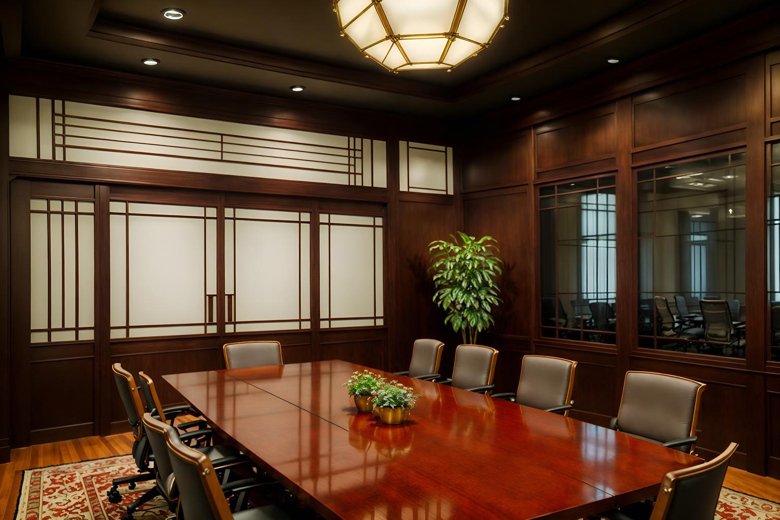 traditional-style (meeting room interior) with office chairs and painting or photo on wall and plant and boardroom table and cabinets and vase and glass walls and glass doors. . . cinematic photo, highly detailed, cinematic lighting, ultra-detailed, ultrarealistic, photorealism, 8k. traditional interior design style. masterpiece, cinematic light, ultrarealistic+, photorealistic+, 8k, raw photo, realistic, sharp focus on eyes, (symmetrical eyes), (intact eyes), hyperrealistic, highest quality, best quality, , highly detailed, masterpiece, best quality, extremely detailed 8k wallpaper, masterpiece, best quality, ultra-detailed, best shadow, detailed background, detailed face, detailed eyes, high contrast, best illumination, detailed face, dulux, caustic, dynamic angle, detailed glow. dramatic lighting. highly detailed, insanely detailed hair, symmetrical, intricate details, professionally retouched, 8k high definition. strong bokeh. award winning photo.