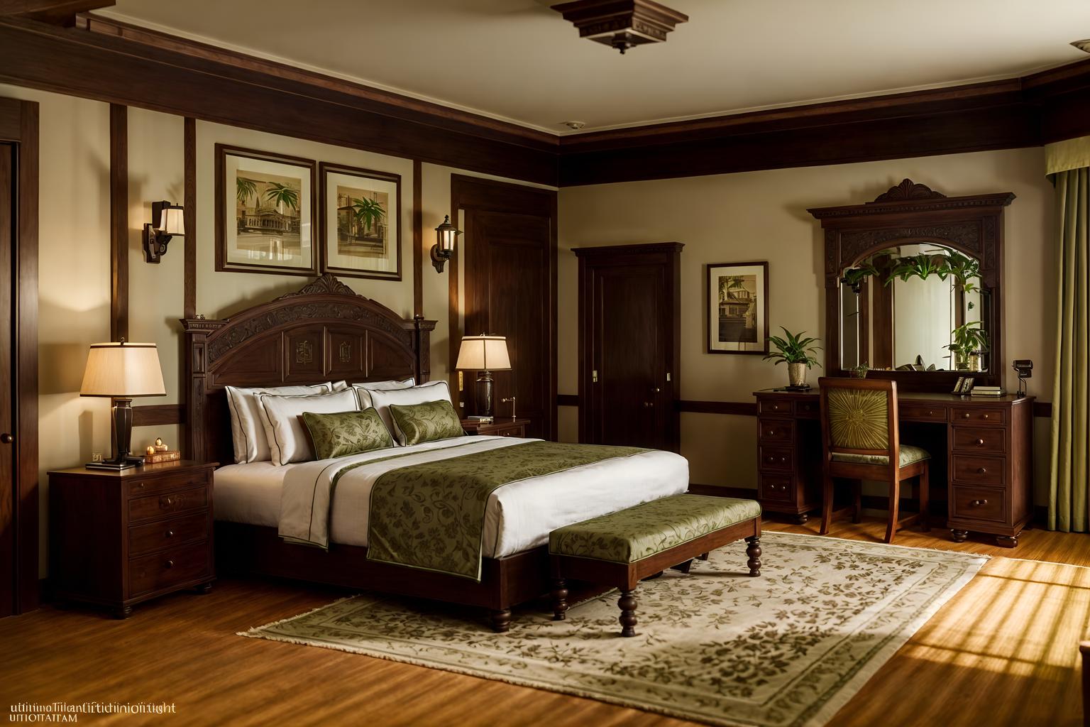 traditional-style (hotel room interior) with plant and storage bench or ottoman and dresser closet and bed and mirror and working desk with desk chair and hotel bathroom and bedside table or night stand. . . cinematic photo, highly detailed, cinematic lighting, ultra-detailed, ultrarealistic, photorealism, 8k. traditional interior design style. masterpiece, cinematic light, ultrarealistic+, photorealistic+, 8k, raw photo, realistic, sharp focus on eyes, (symmetrical eyes), (intact eyes), hyperrealistic, highest quality, best quality, , highly detailed, masterpiece, best quality, extremely detailed 8k wallpaper, masterpiece, best quality, ultra-detailed, best shadow, detailed background, detailed face, detailed eyes, high contrast, best illumination, detailed face, dulux, caustic, dynamic angle, detailed glow. dramatic lighting. highly detailed, insanely detailed hair, symmetrical, intricate details, professionally retouched, 8k high definition. strong bokeh. award winning photo.