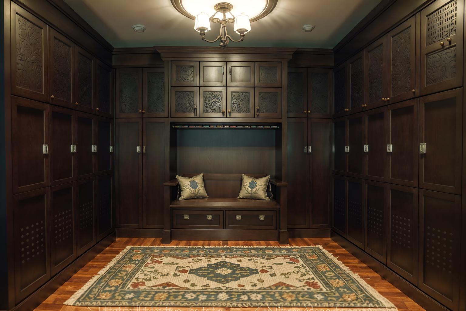 Traditional-style Drop Zone Interior With Lockers And A Bench And ...