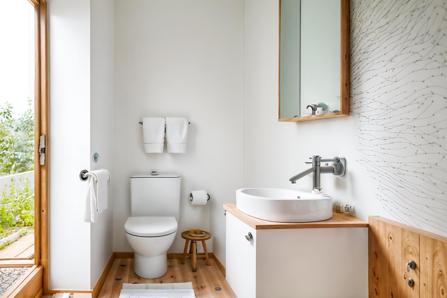 airbnb-style (toilet interior) with sink with tap and toilet with toilet seat up and toilet paper hanger and sink with tap. . with natural materials and elements and open and natural lighting and scandinavian style and simple, clean lines and simplistic furniture and practicality and functionality and simple color palette and neutral walls and textures and natural materials and elements. . cinematic photo, highly detailed, cinematic lighting, ultra-detailed, ultrarealistic, photorealism, 8k. airbnb interior design style. masterpiece, cinematic light, ultrarealistic+, photorealistic+, 8k, raw photo, realistic, sharp focus on eyes, (symmetrical eyes), (intact eyes), hyperrealistic, highest quality, best quality, , highly detailed, masterpiece, best quality, extremely detailed 8k wallpaper, masterpiece, best quality, ultra-detailed, best shadow, detailed background, detailed face, detailed eyes, high contrast, best illumination, detailed face, dulux, caustic, dynamic angle, detailed glow. dramatic lighting. highly detailed, insanely detailed hair, symmetrical, intricate details, professionally retouched, 8k high definition. strong bokeh. award winning photo.