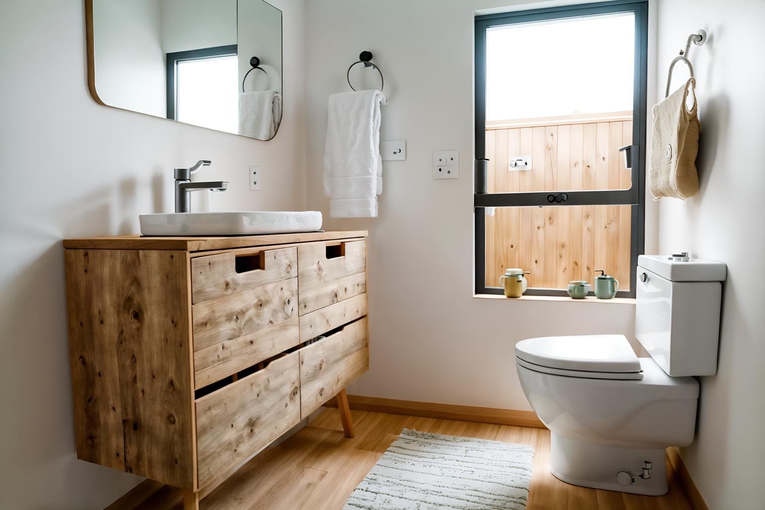 airbnb-style (toilet interior) with sink with tap and toilet with toilet seat up and toilet paper hanger and sink with tap. . with natural materials and elements and open and natural lighting and scandinavian style and simple, clean lines and simplistic furniture and practicality and functionality and simple color palette and neutral walls and textures and natural materials and elements. . cinematic photo, highly detailed, cinematic lighting, ultra-detailed, ultrarealistic, photorealism, 8k. airbnb interior design style. masterpiece, cinematic light, ultrarealistic+, photorealistic+, 8k, raw photo, realistic, sharp focus on eyes, (symmetrical eyes), (intact eyes), hyperrealistic, highest quality, best quality, , highly detailed, masterpiece, best quality, extremely detailed 8k wallpaper, masterpiece, best quality, ultra-detailed, best shadow, detailed background, detailed face, detailed eyes, high contrast, best illumination, detailed face, dulux, caustic, dynamic angle, detailed glow. dramatic lighting. highly detailed, insanely detailed hair, symmetrical, intricate details, professionally retouched, 8k high definition. strong bokeh. award winning photo.