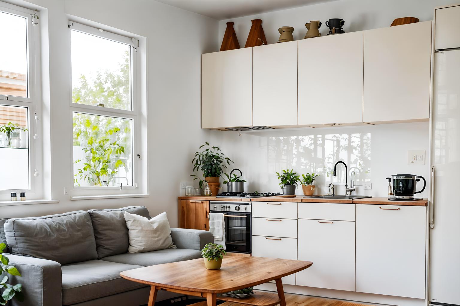 airbnb-style (kitchen living combo interior) with furniture and sink and occasional tables and refrigerator and coffee tables and worktops and sofa and plant. . with scandinavian style and natural materials and elements and simple color palette and practicality and functionality and neutral walls and textures and simple, clean lines and simplistic furniture and open and natural lighting and scandinavian style. . cinematic photo, highly detailed, cinematic lighting, ultra-detailed, ultrarealistic, photorealism, 8k. airbnb interior design style. masterpiece, cinematic light, ultrarealistic+, photorealistic+, 8k, raw photo, realistic, sharp focus on eyes, (symmetrical eyes), (intact eyes), hyperrealistic, highest quality, best quality, , highly detailed, masterpiece, best quality, extremely detailed 8k wallpaper, masterpiece, best quality, ultra-detailed, best shadow, detailed background, detailed face, detailed eyes, high contrast, best illumination, detailed face, dulux, caustic, dynamic angle, detailed glow. dramatic lighting. highly detailed, insanely detailed hair, symmetrical, intricate details, professionally retouched, 8k high definition. strong bokeh. award winning photo.