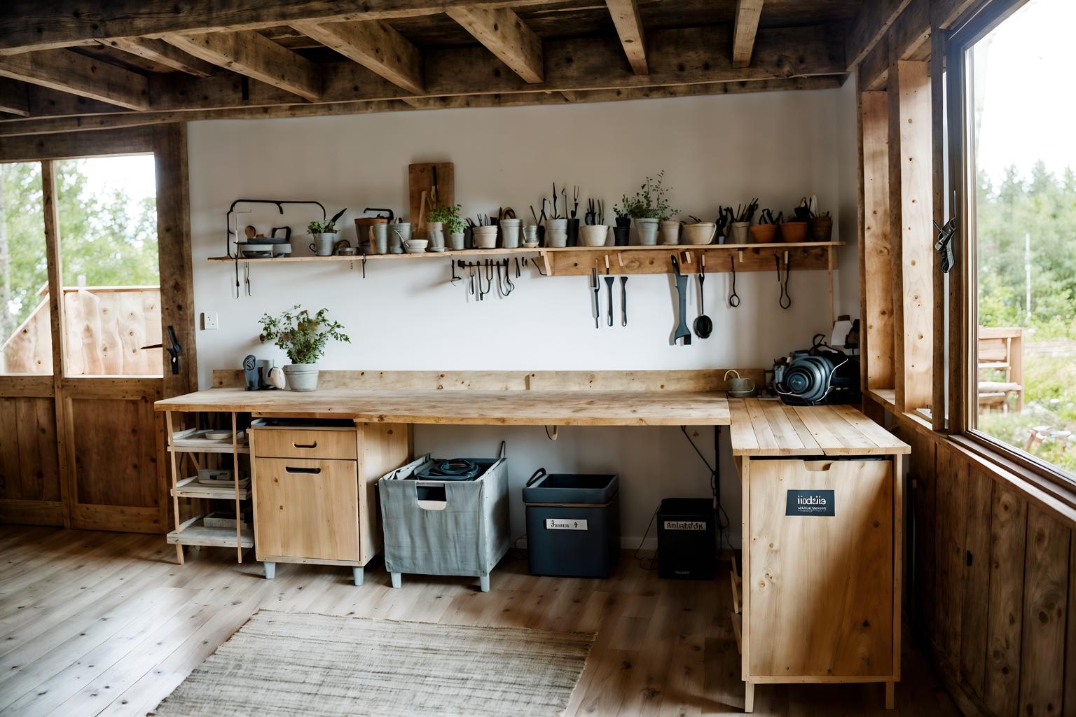 airbnb-style (workshop interior) with wooden workbench and messy and tool wall and wooden workbench. . with practicality and functionality and scandinavian style and simple, clean lines and simplistic furniture and open and natural lighting and natural materials and elements and neutral walls and textures and simple color palette and practicality and functionality. . cinematic photo, highly detailed, cinematic lighting, ultra-detailed, ultrarealistic, photorealism, 8k. airbnb interior design style. masterpiece, cinematic light, ultrarealistic+, photorealistic+, 8k, raw photo, realistic, sharp focus on eyes, (symmetrical eyes), (intact eyes), hyperrealistic, highest quality, best quality, , highly detailed, masterpiece, best quality, extremely detailed 8k wallpaper, masterpiece, best quality, ultra-detailed, best shadow, detailed background, detailed face, detailed eyes, high contrast, best illumination, detailed face, dulux, caustic, dynamic angle, detailed glow. dramatic lighting. highly detailed, insanely detailed hair, symmetrical, intricate details, professionally retouched, 8k high definition. strong bokeh. award winning photo.