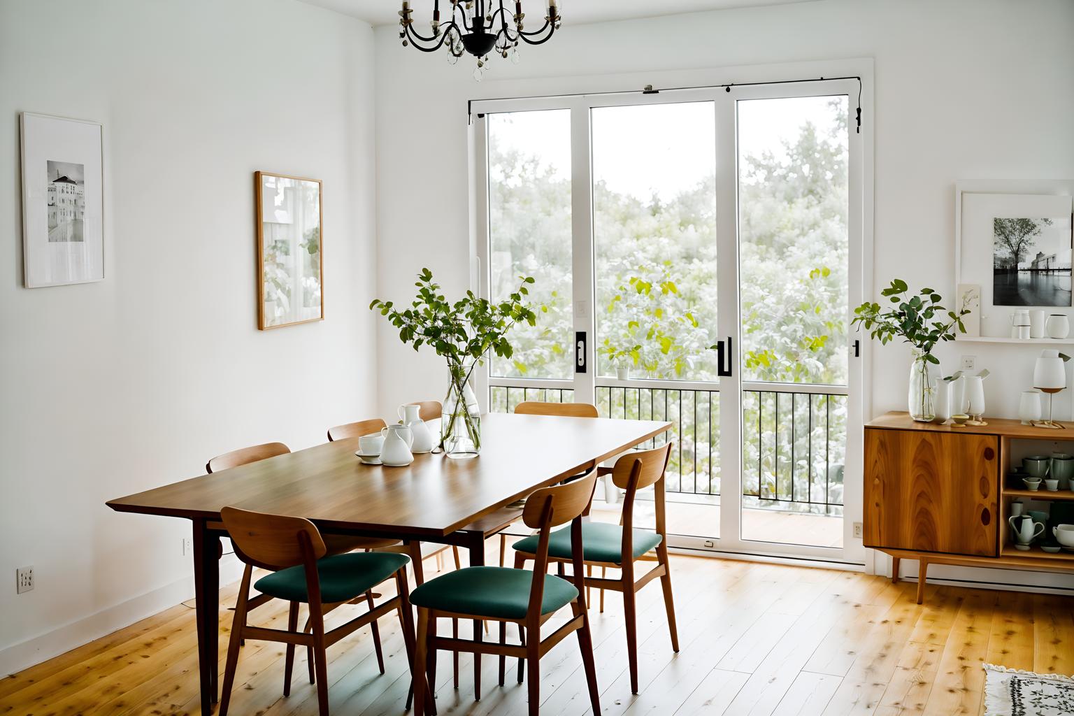 airbnb-style (dining room interior) with painting or photo on wall and light or chandelier and vase and dining table and plant and dining table chairs and table cloth and bookshelves. . with simple color palette and scandinavian style and simple, clean lines and simplistic furniture and natural materials and elements and open and natural lighting and neutral walls and textures and practicality and functionality and simple color palette. . cinematic photo, highly detailed, cinematic lighting, ultra-detailed, ultrarealistic, photorealism, 8k. airbnb interior design style. masterpiece, cinematic light, ultrarealistic+, photorealistic+, 8k, raw photo, realistic, sharp focus on eyes, (symmetrical eyes), (intact eyes), hyperrealistic, highest quality, best quality, , highly detailed, masterpiece, best quality, extremely detailed 8k wallpaper, masterpiece, best quality, ultra-detailed, best shadow, detailed background, detailed face, detailed eyes, high contrast, best illumination, detailed face, dulux, caustic, dynamic angle, detailed glow. dramatic lighting. highly detailed, insanely detailed hair, symmetrical, intricate details, professionally retouched, 8k high definition. strong bokeh. award winning photo.