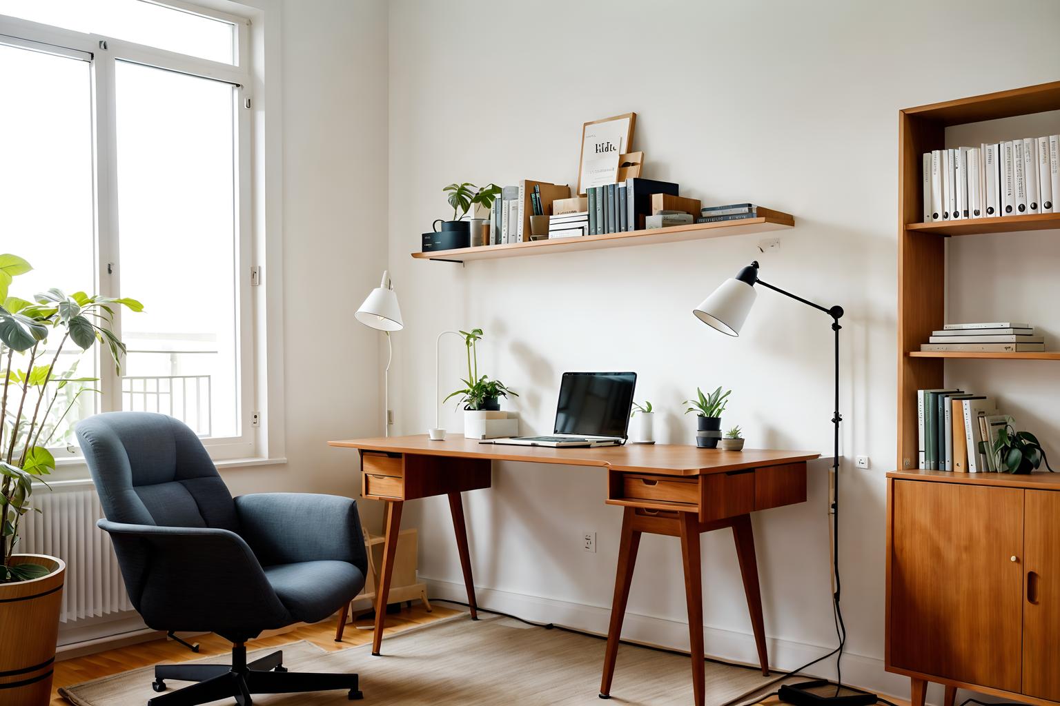 airbnb-style (study room interior) with bookshelves and desk lamp and lounge chair and plant and office chair and writing desk and cabinets and bookshelves. . with practicality and functionality and simple, clean lines and simplistic furniture and simple color palette and open and natural lighting and natural materials and elements and neutral walls and textures and scandinavian style and practicality and functionality. . cinematic photo, highly detailed, cinematic lighting, ultra-detailed, ultrarealistic, photorealism, 8k. airbnb interior design style. masterpiece, cinematic light, ultrarealistic+, photorealistic+, 8k, raw photo, realistic, sharp focus on eyes, (symmetrical eyes), (intact eyes), hyperrealistic, highest quality, best quality, , highly detailed, masterpiece, best quality, extremely detailed 8k wallpaper, masterpiece, best quality, ultra-detailed, best shadow, detailed background, detailed face, detailed eyes, high contrast, best illumination, detailed face, dulux, caustic, dynamic angle, detailed glow. dramatic lighting. highly detailed, insanely detailed hair, symmetrical, intricate details, professionally retouched, 8k high definition. strong bokeh. award winning photo.