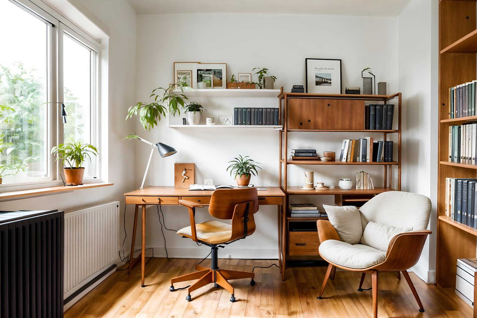 airbnb-style (study room interior) with bookshelves and desk lamp and lounge chair and plant and office chair and writing desk and cabinets and bookshelves. . with practicality and functionality and simple, clean lines and simplistic furniture and simple color palette and open and natural lighting and natural materials and elements and neutral walls and textures and scandinavian style and practicality and functionality. . cinematic photo, highly detailed, cinematic lighting, ultra-detailed, ultrarealistic, photorealism, 8k. airbnb interior design style. masterpiece, cinematic light, ultrarealistic+, photorealistic+, 8k, raw photo, realistic, sharp focus on eyes, (symmetrical eyes), (intact eyes), hyperrealistic, highest quality, best quality, , highly detailed, masterpiece, best quality, extremely detailed 8k wallpaper, masterpiece, best quality, ultra-detailed, best shadow, detailed background, detailed face, detailed eyes, high contrast, best illumination, detailed face, dulux, caustic, dynamic angle, detailed glow. dramatic lighting. highly detailed, insanely detailed hair, symmetrical, intricate details, professionally retouched, 8k high definition. strong bokeh. award winning photo.