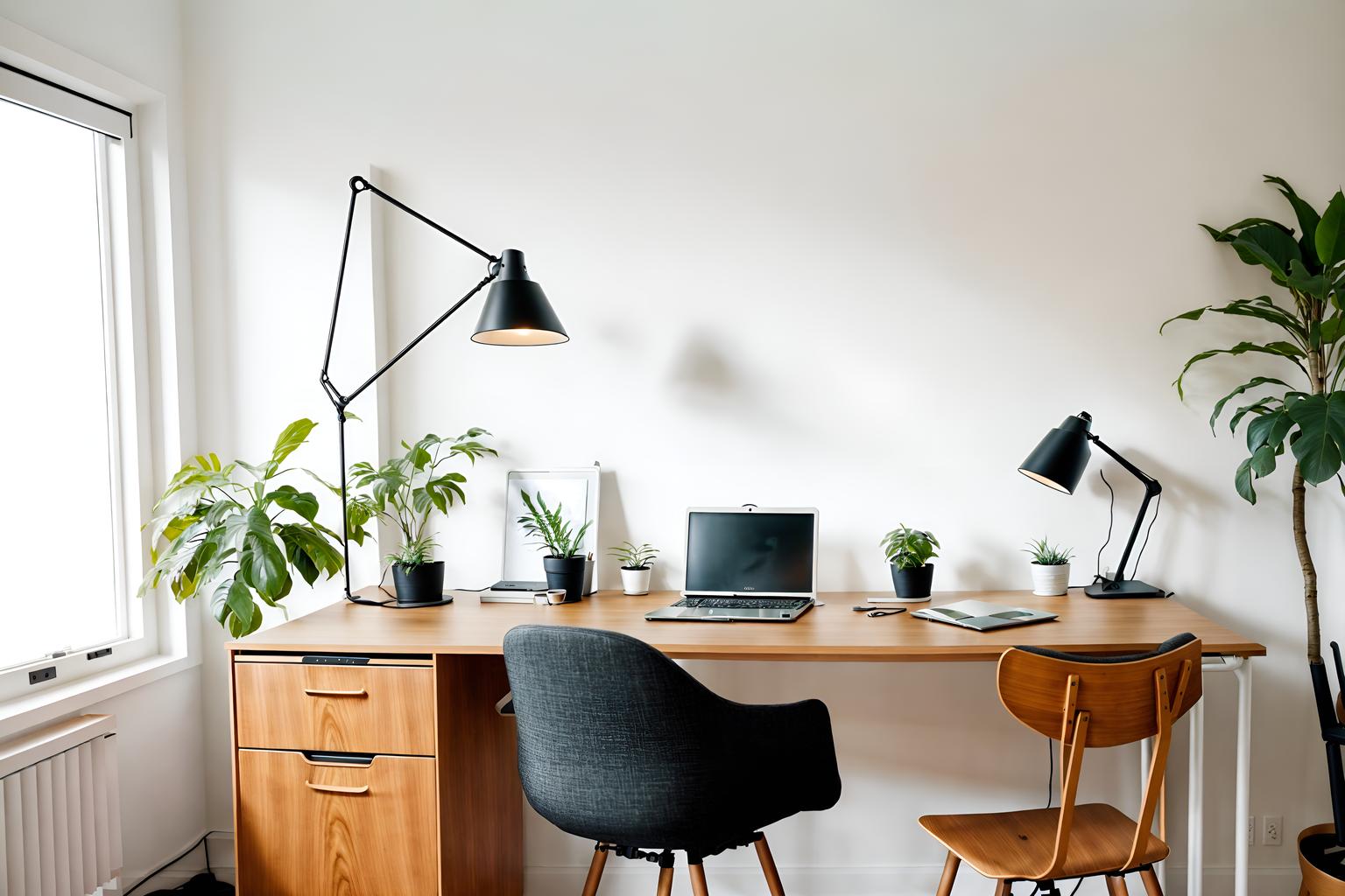 airbnb-style (home office interior) with office chair and plant and computer desk and cabinets and desk lamp and office chair. . with simple color palette and neutral walls and textures and open and natural lighting and scandinavian style and natural materials and elements and practicality and functionality and simple, clean lines and simplistic furniture and simple color palette. . cinematic photo, highly detailed, cinematic lighting, ultra-detailed, ultrarealistic, photorealism, 8k. airbnb interior design style. masterpiece, cinematic light, ultrarealistic+, photorealistic+, 8k, raw photo, realistic, sharp focus on eyes, (symmetrical eyes), (intact eyes), hyperrealistic, highest quality, best quality, , highly detailed, masterpiece, best quality, extremely detailed 8k wallpaper, masterpiece, best quality, ultra-detailed, best shadow, detailed background, detailed face, detailed eyes, high contrast, best illumination, detailed face, dulux, caustic, dynamic angle, detailed glow. dramatic lighting. highly detailed, insanely detailed hair, symmetrical, intricate details, professionally retouched, 8k high definition. strong bokeh. award winning photo.