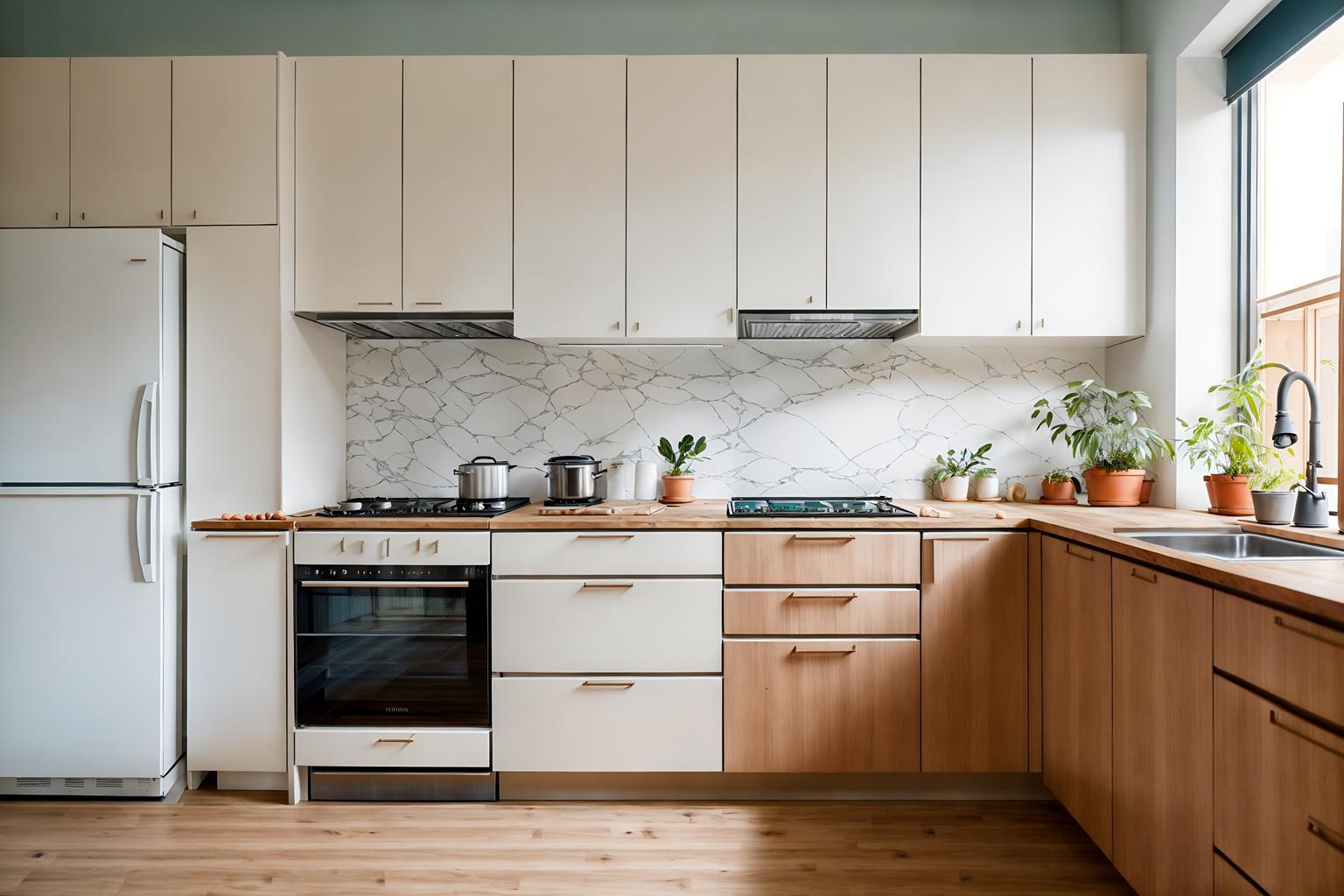 airbnb-style (kitchen interior) with refrigerator and kitchen cabinets and stove and plant and sink and worktops and refrigerator. . with neutral walls and textures and open and natural lighting and natural materials and elements and simple, clean lines and simplistic furniture and scandinavian style and simple color palette and practicality and functionality and neutral walls and textures. . cinematic photo, highly detailed, cinematic lighting, ultra-detailed, ultrarealistic, photorealism, 8k. airbnb interior design style. masterpiece, cinematic light, ultrarealistic+, photorealistic+, 8k, raw photo, realistic, sharp focus on eyes, (symmetrical eyes), (intact eyes), hyperrealistic, highest quality, best quality, , highly detailed, masterpiece, best quality, extremely detailed 8k wallpaper, masterpiece, best quality, ultra-detailed, best shadow, detailed background, detailed face, detailed eyes, high contrast, best illumination, detailed face, dulux, caustic, dynamic angle, detailed glow. dramatic lighting. highly detailed, insanely detailed hair, symmetrical, intricate details, professionally retouched, 8k high definition. strong bokeh. award winning photo.